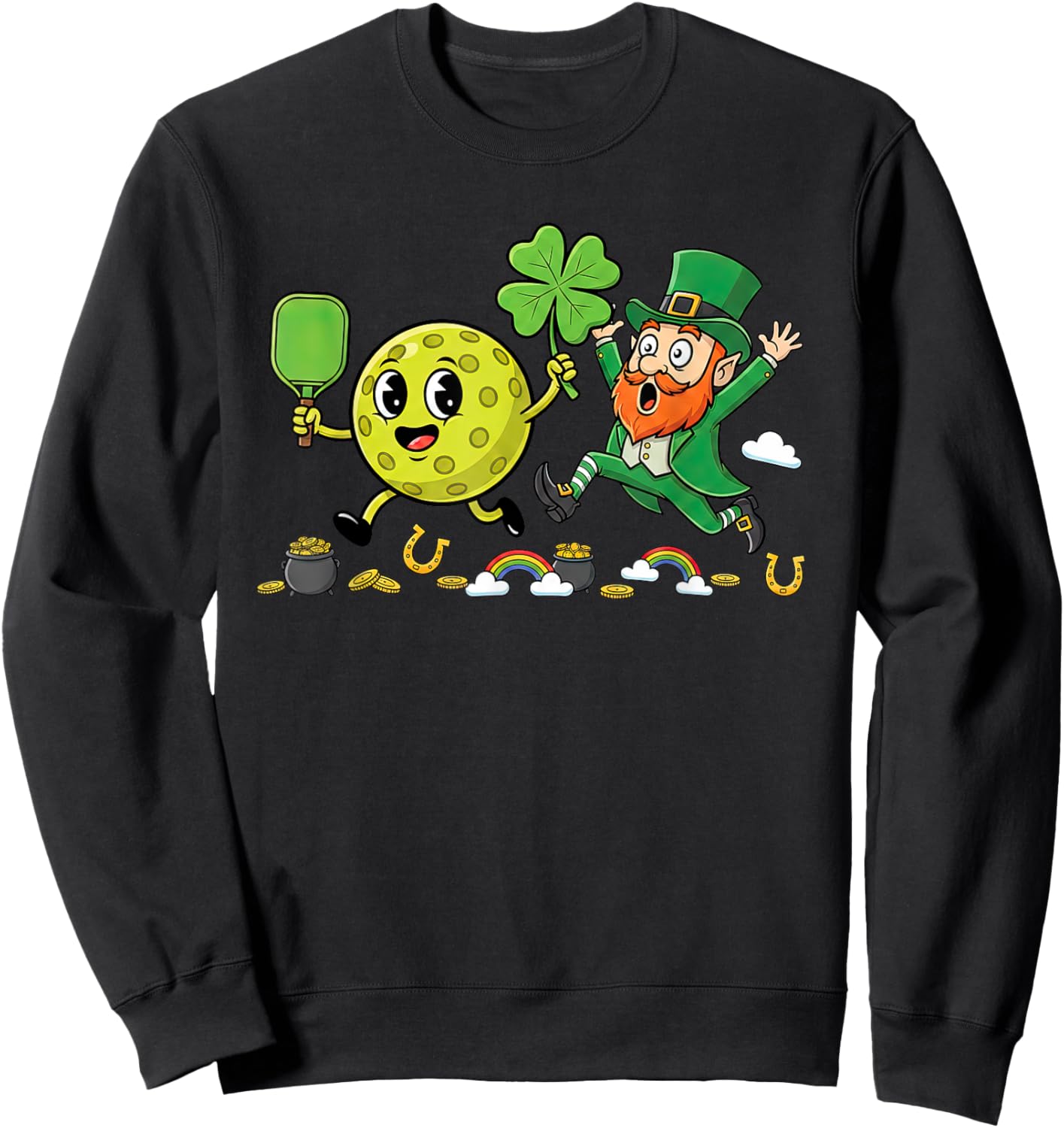 Pickleball Shamrock Clover St Patricks Day Kids Sweatshirt - Sweatshirt | Black