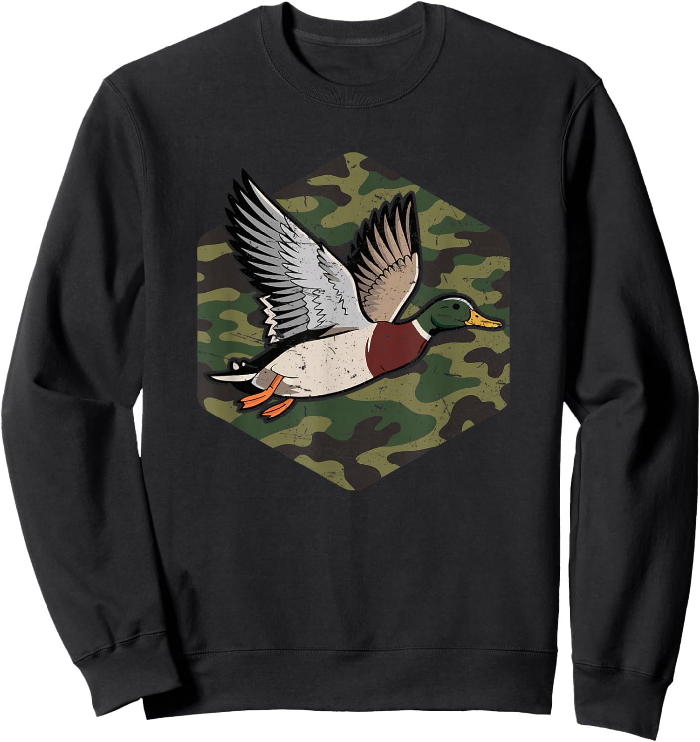 Vintage Flying Duck Hunting Camouflage Mallard Outdoors Wild Sweatshirt - Sweatshirt | Black