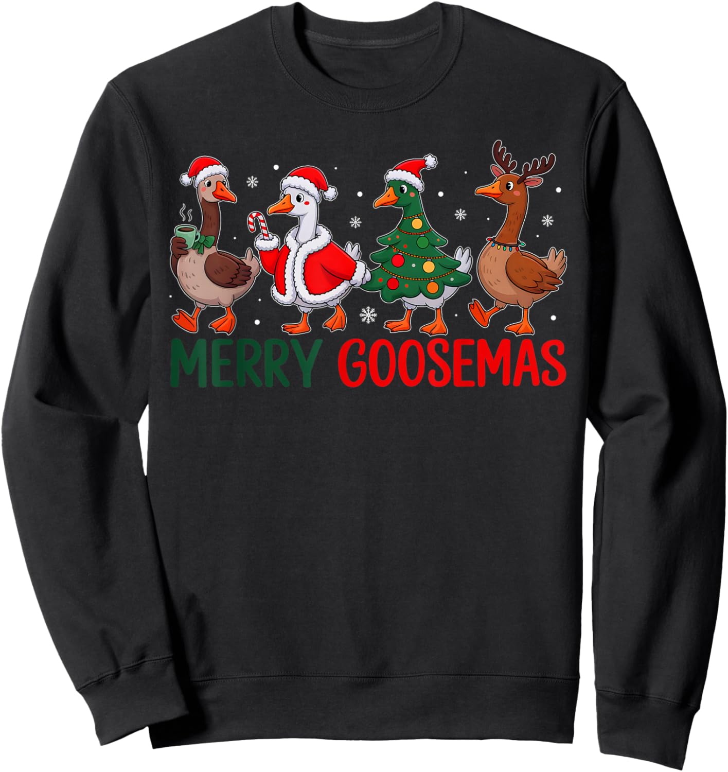 Merry Goosemas Christmas Goose Funny Xmas Family Men Women Sweatshirt - Sweatshirt | Black