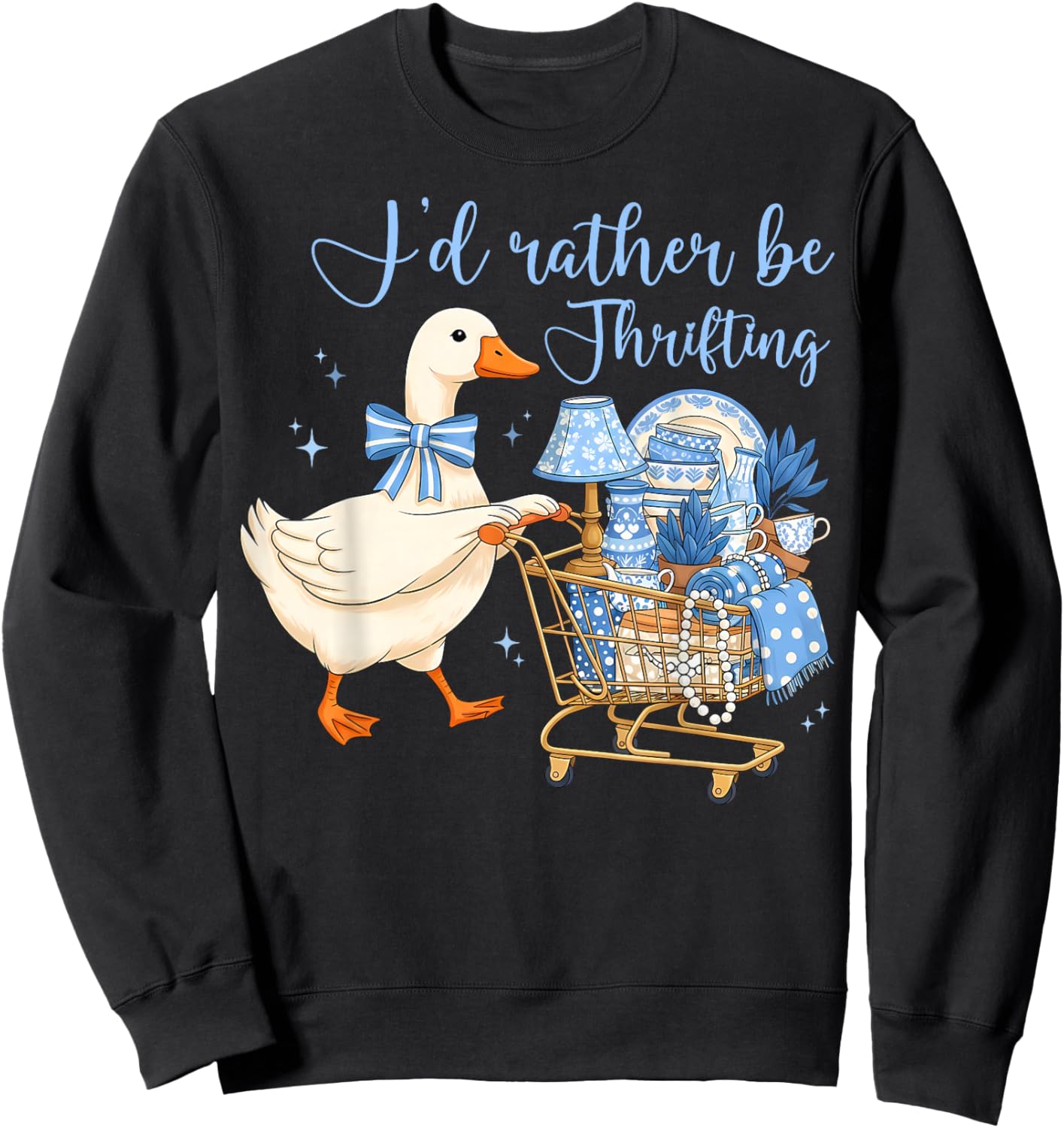 Funny I’d Rather Be Thrifting Cute Silly Goose Duck Coquette Sweatshirt - Sweatshirt | Black