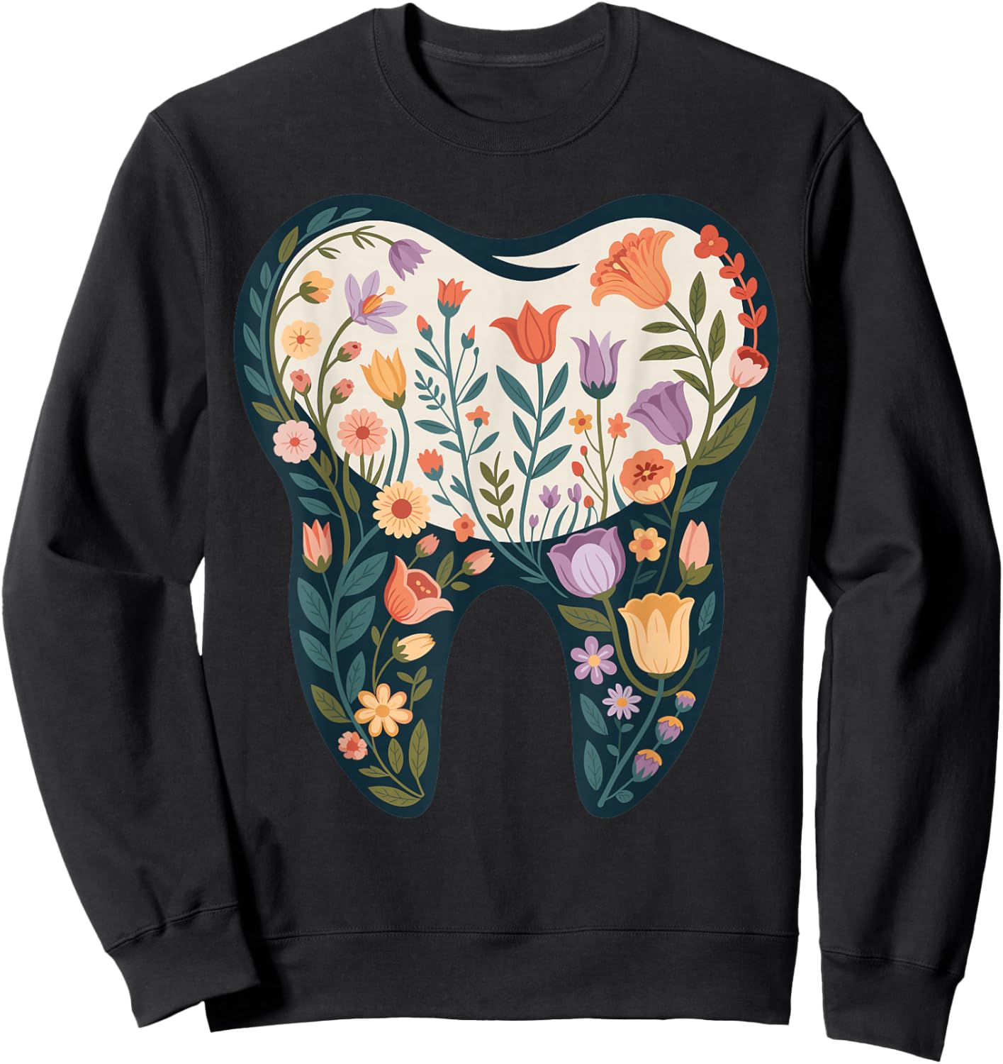 Dental Assistant Floral Tooth Flower Hygienist Student Sweatshirt - Sweatshirt | Black