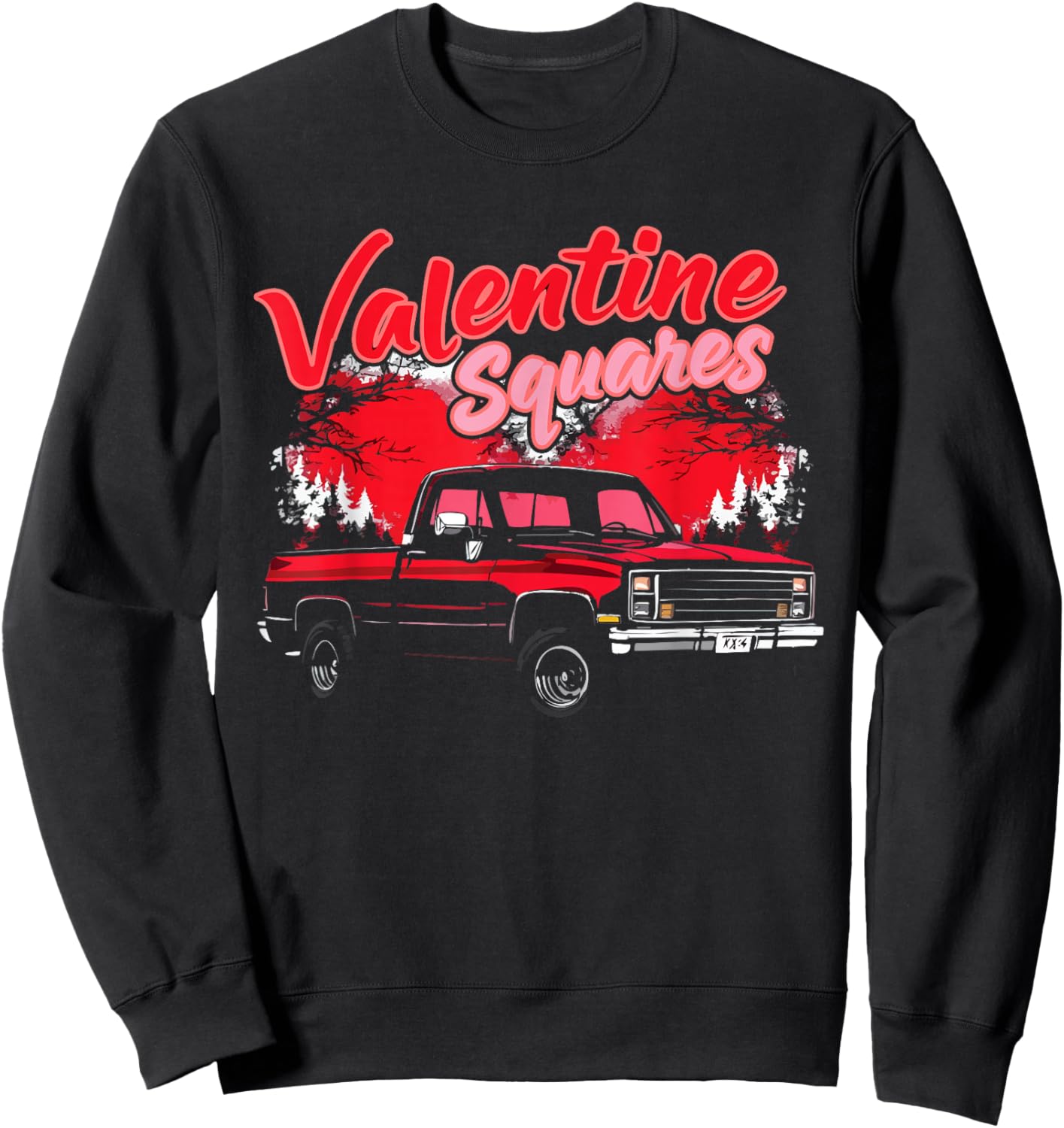 Valentine Squares Squarebody C10 Truck Heart Silhouette Sweatshirt - Sweatshirt | Black