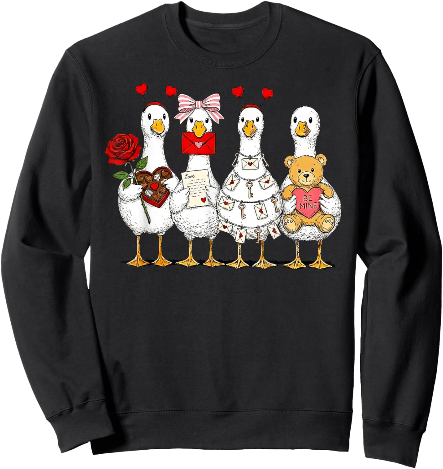 Pink Coquette Funny Silly Goose Valentines Cute XOXO Be Mine Sweatshirt - Sweatshirt | Black