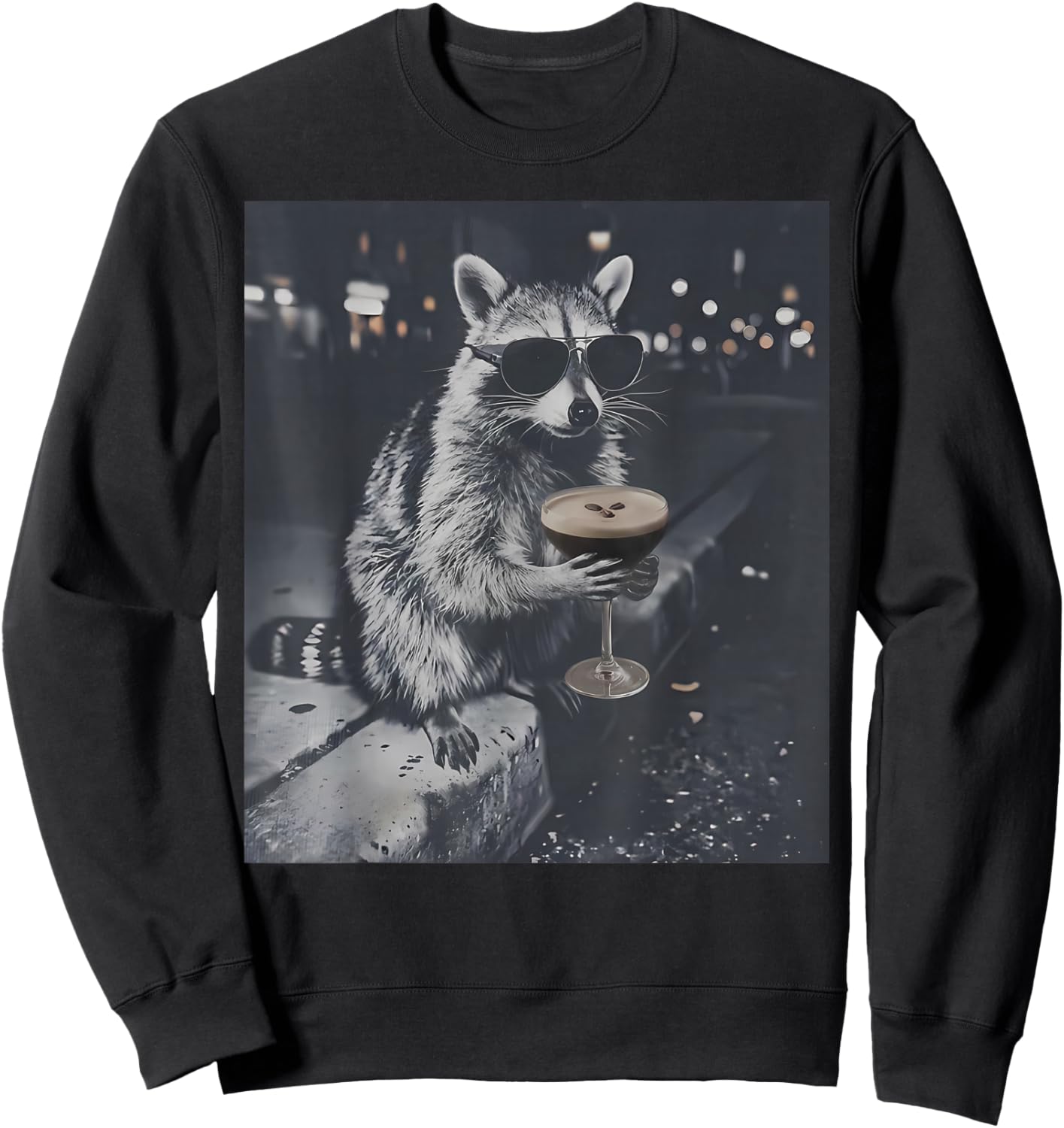 Raccoon Drinking Espresso Martini Funny Animal Meme Coffee Sweatshirt - Sweatshirt | Black
