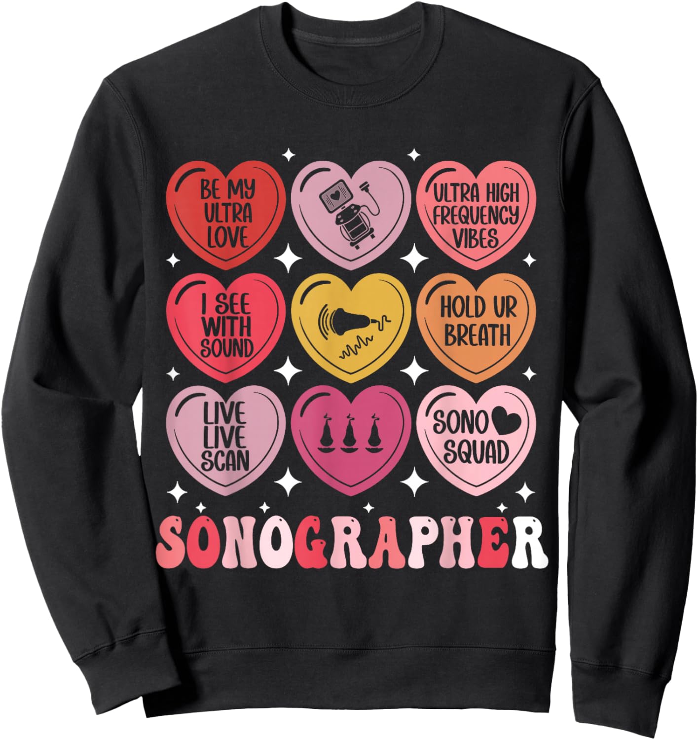 Sonographer Valentine's Day Ultrasound Tech Heart Sonography Sweatshirt - Sweatshirt | Black
