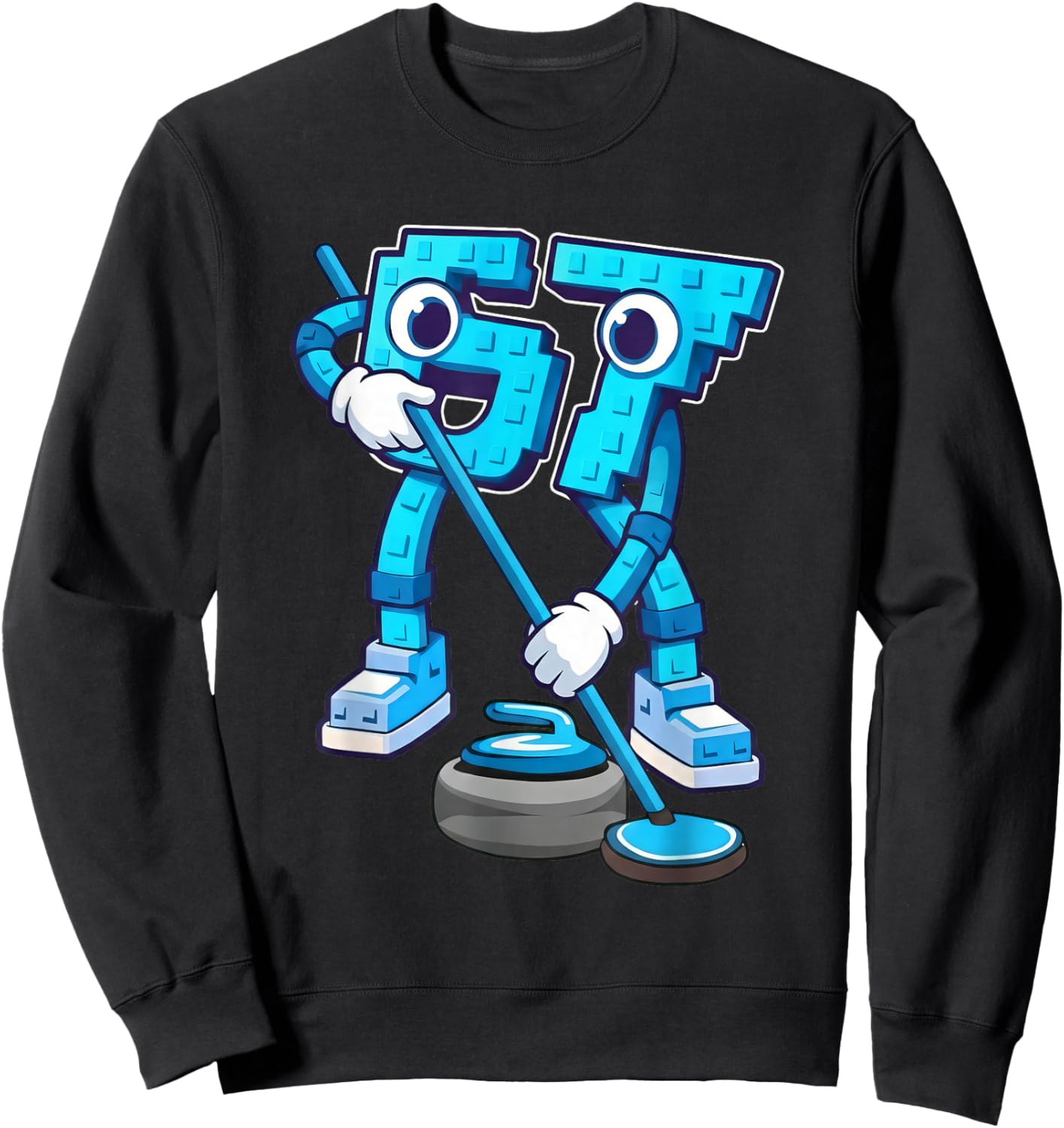 Curling Six Seven Meme Funny 6 7 Sports Game Cartoon Sweatshirt - Sweatshirt | Black