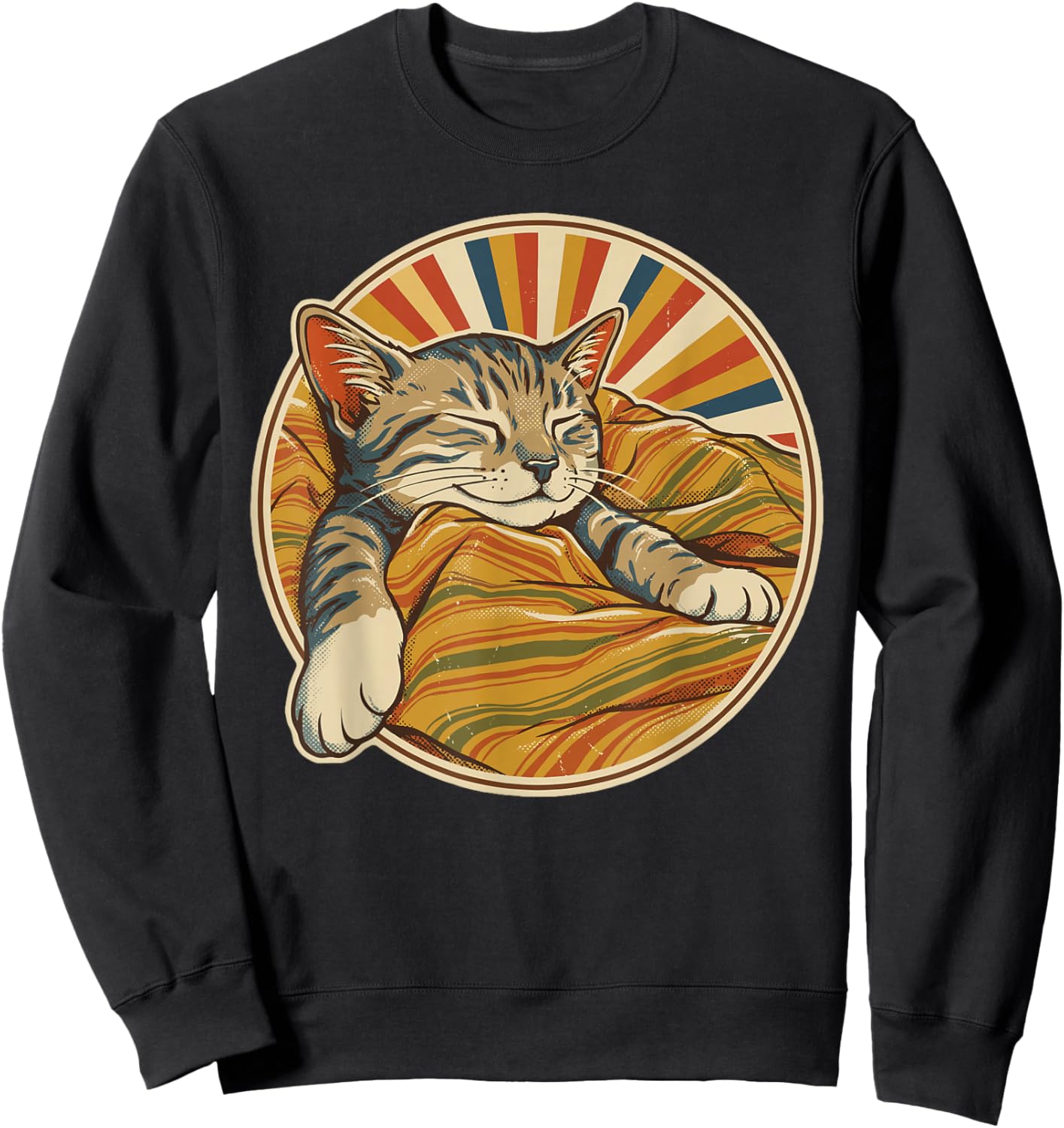 Retro Cat Vintage Cat Mom Women Men Kids Funny Cat Sweatshirt - Sweatshirt | Black