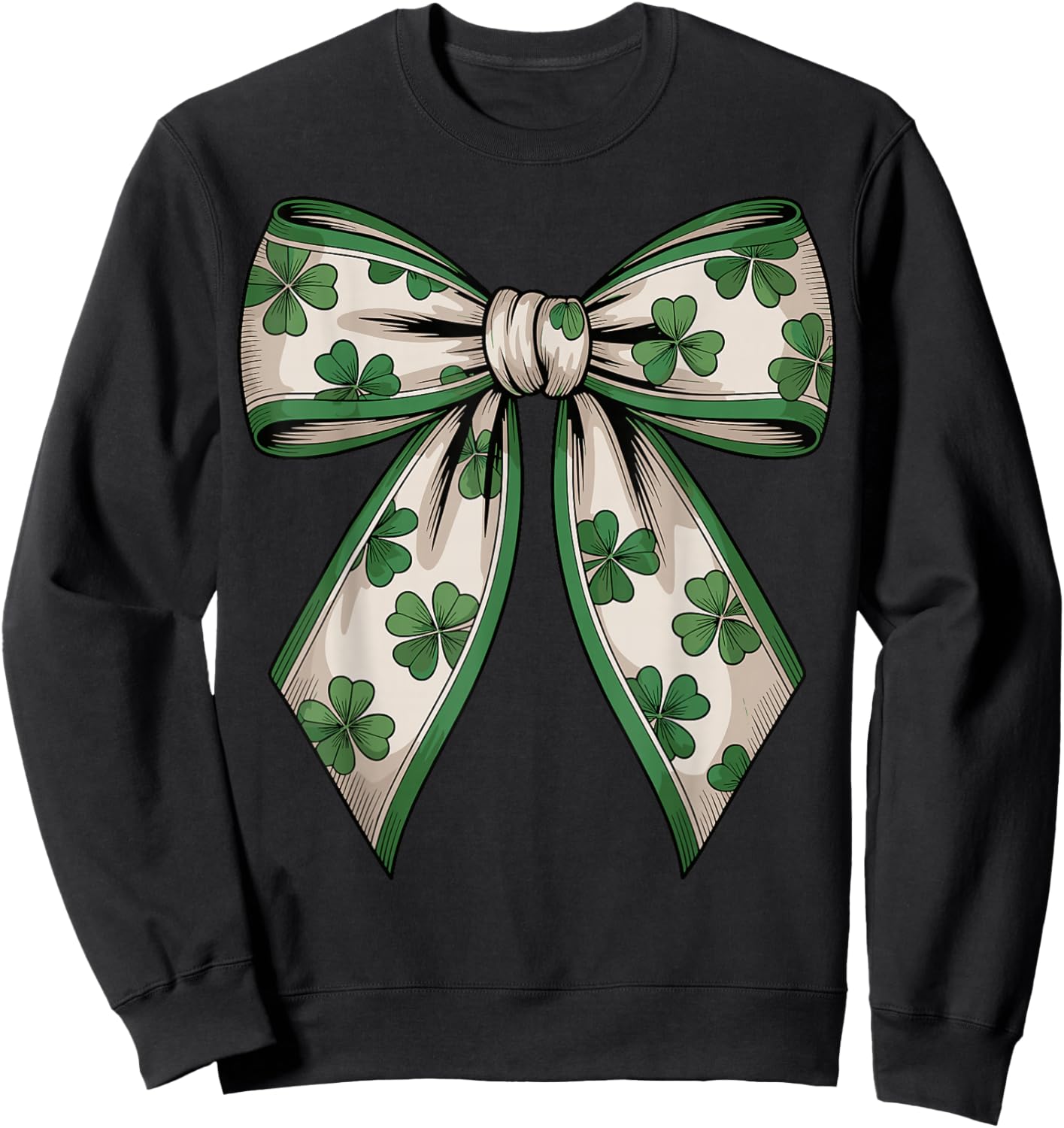 St Patricks Day Shamrock Coquette Bow Saint Pattys Girls Sweatshirt - Sweatshirt | Black