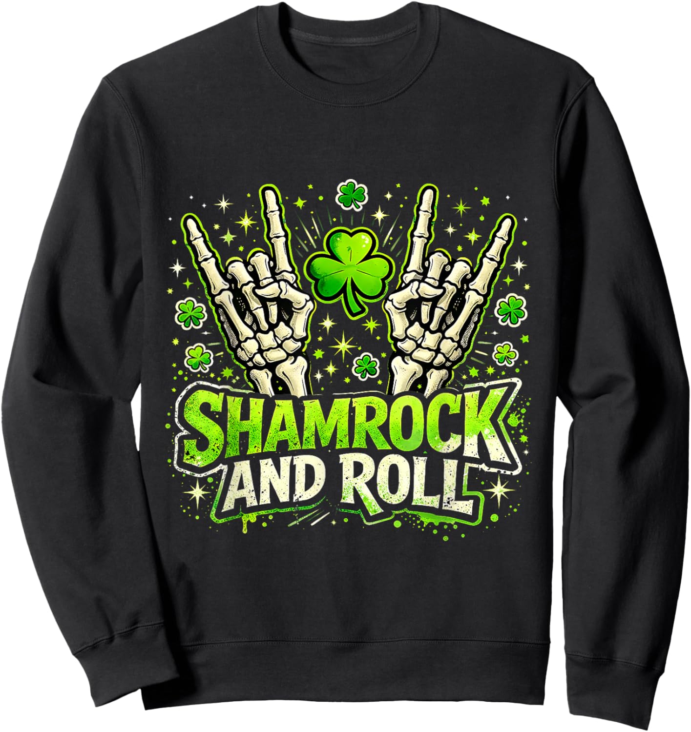 Shamrock and Roll St Patrick Day Rock Vibes Sweatshirt - Sweatshirt | Black