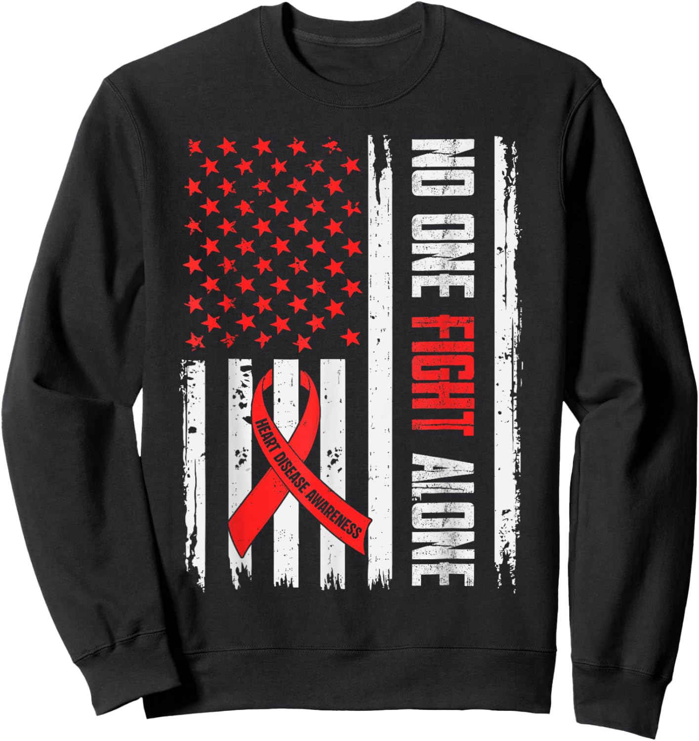 Heart Health USA Flag Heart Disease Awareness CHD Dad Sweatshirt - Sweatshirt | Black