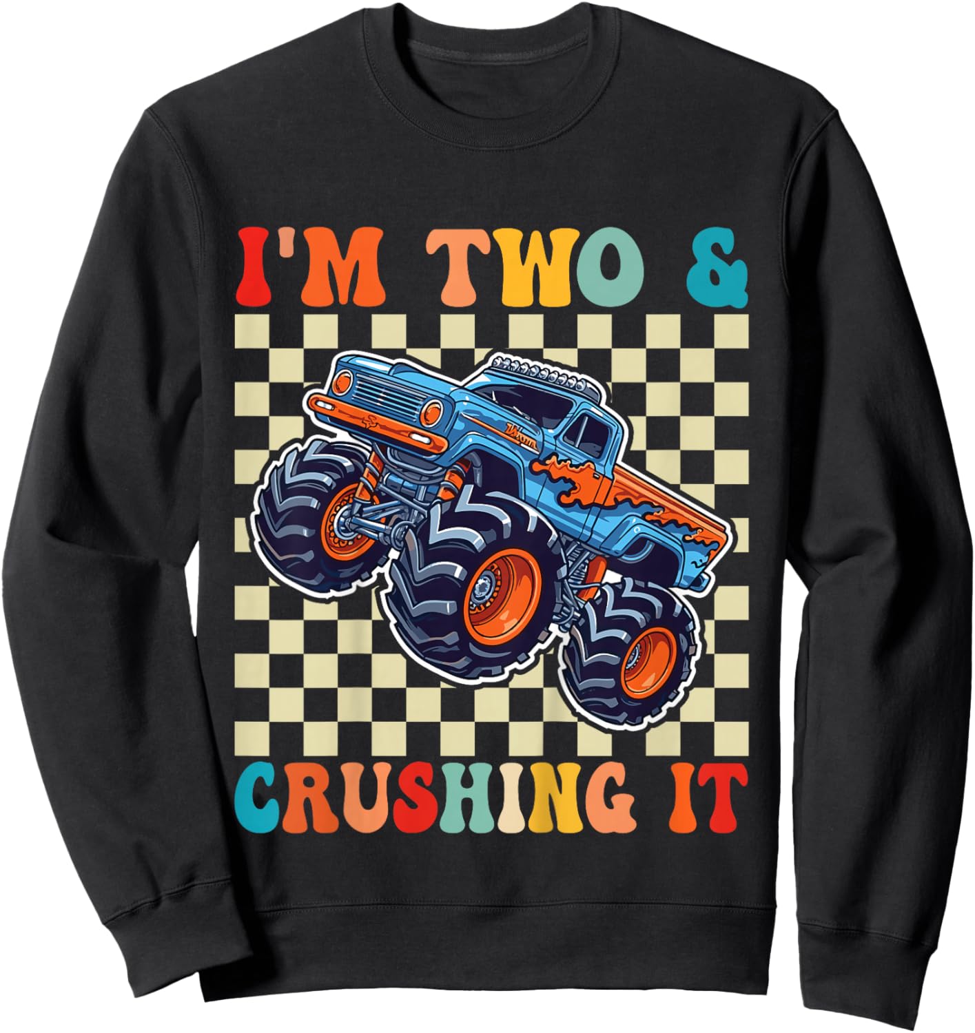 Birthday Monster Truck 2 Year Old Boys 2nd Birthday Party Sweatshirt - Sweatshirt | Black