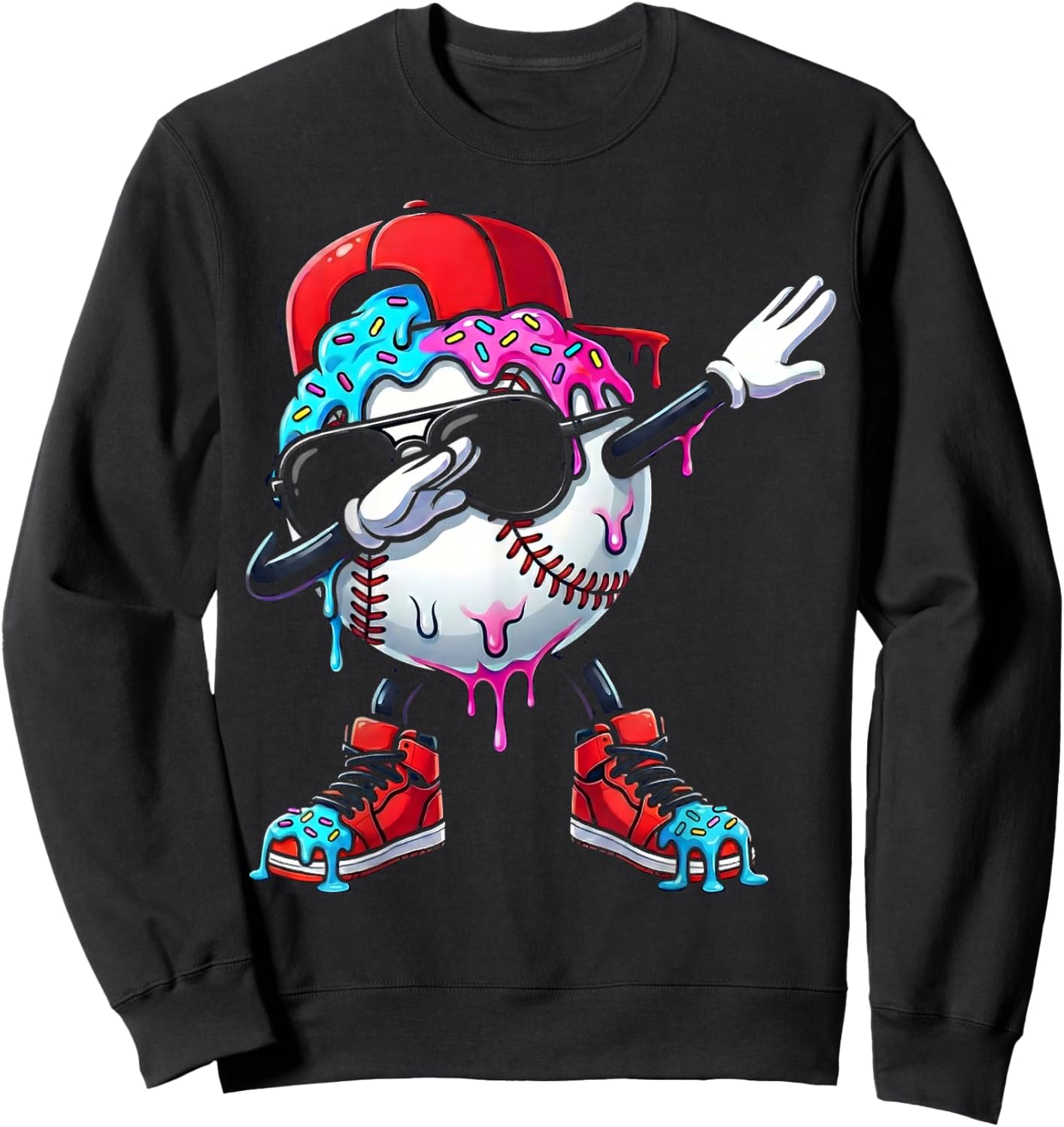 Baseball Ice Cream Drip Dabbing Sports Sprinkles for Boys Sweatshirt - Sweatshirt | Black