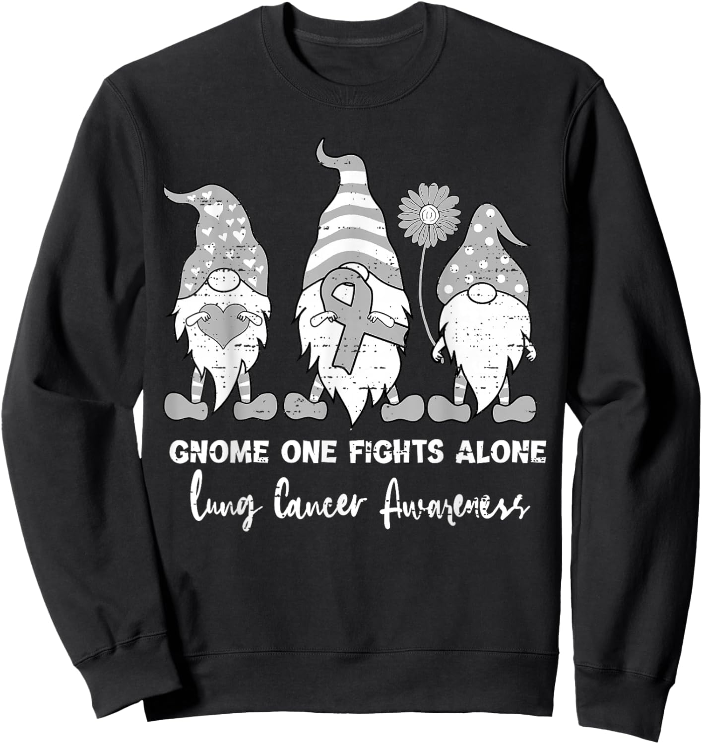 Lung Cancer Awareness Gnome White Ribbon Support Boys Girls Sweatshirt - Sweatshirt | Black