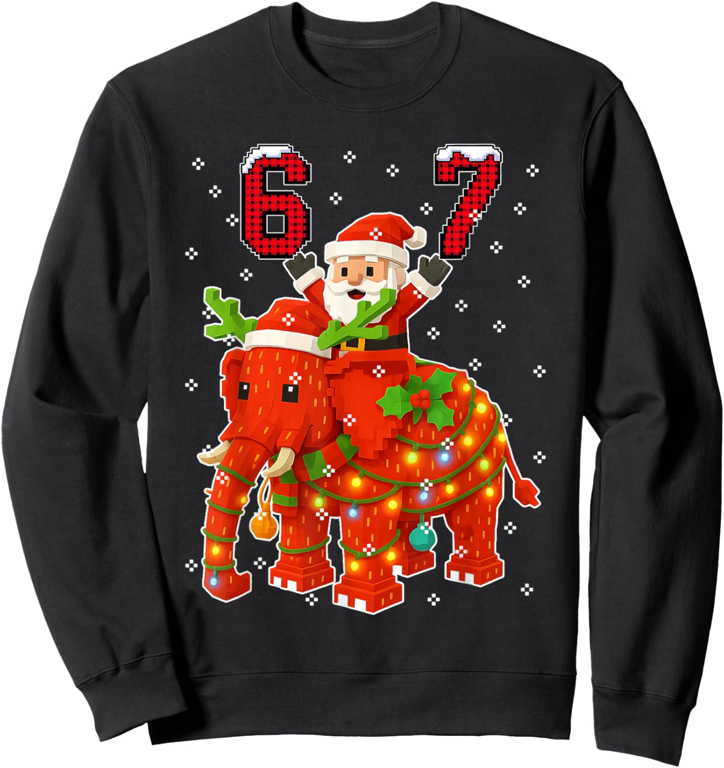 Funny 67 Meme Xmas Santa Riding Strawberry Elephant Brainrot Sweatshirt - Sweatshirt | Black
