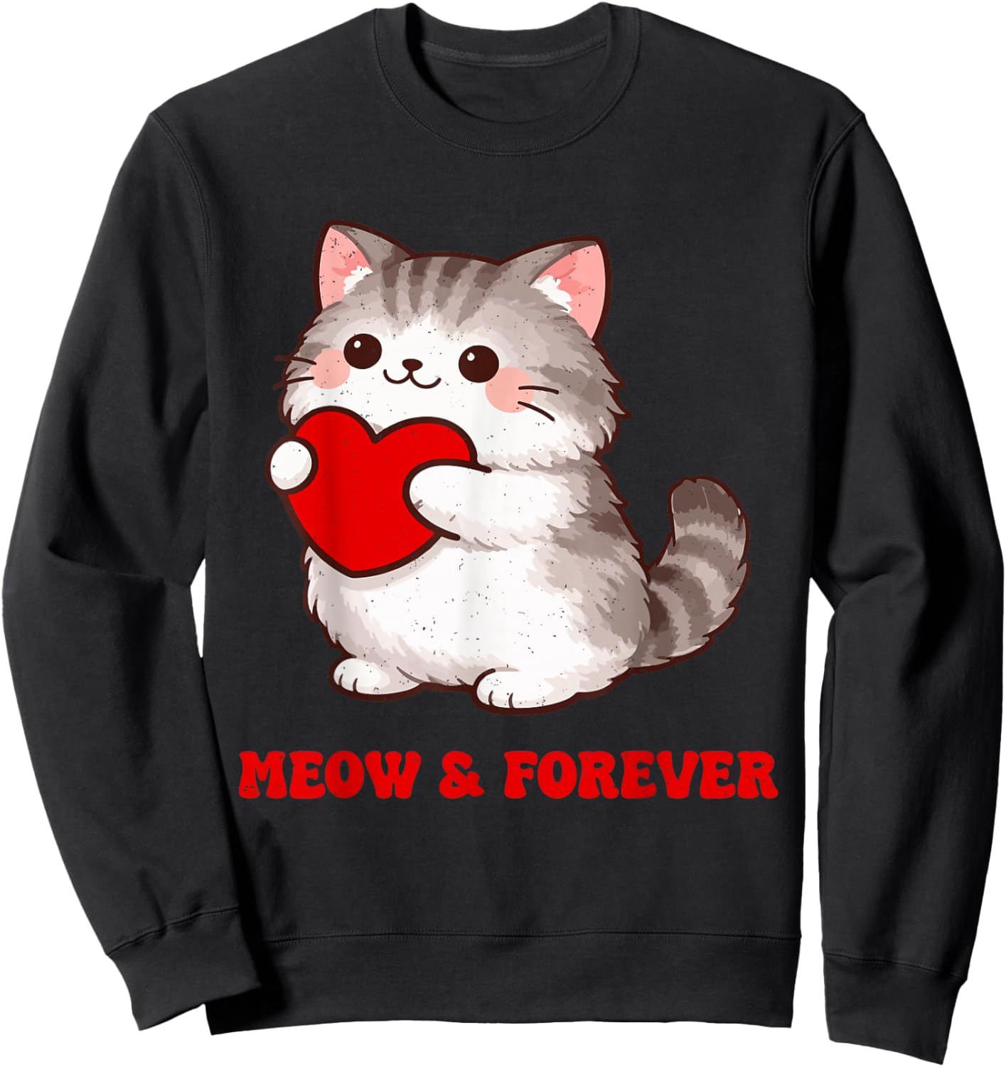 Valentines Day Meow & Forever Cat Lover Matching Design Sweatshirt - Sweatshirt | Black