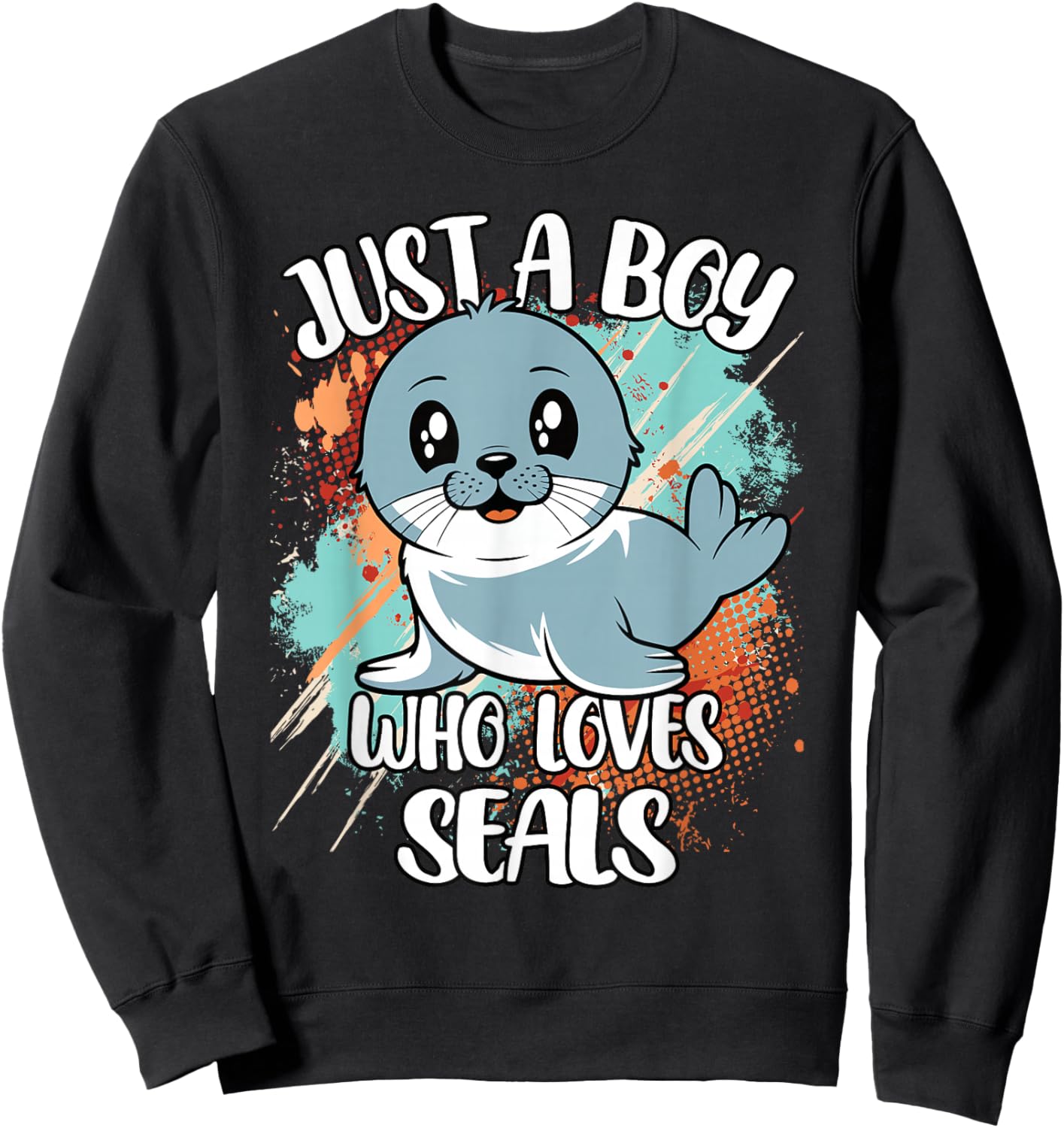 Just A Boy Who Loves Seals Funny Retro Animal Boys Kids Sweatshirt - Sweatshirt | Black