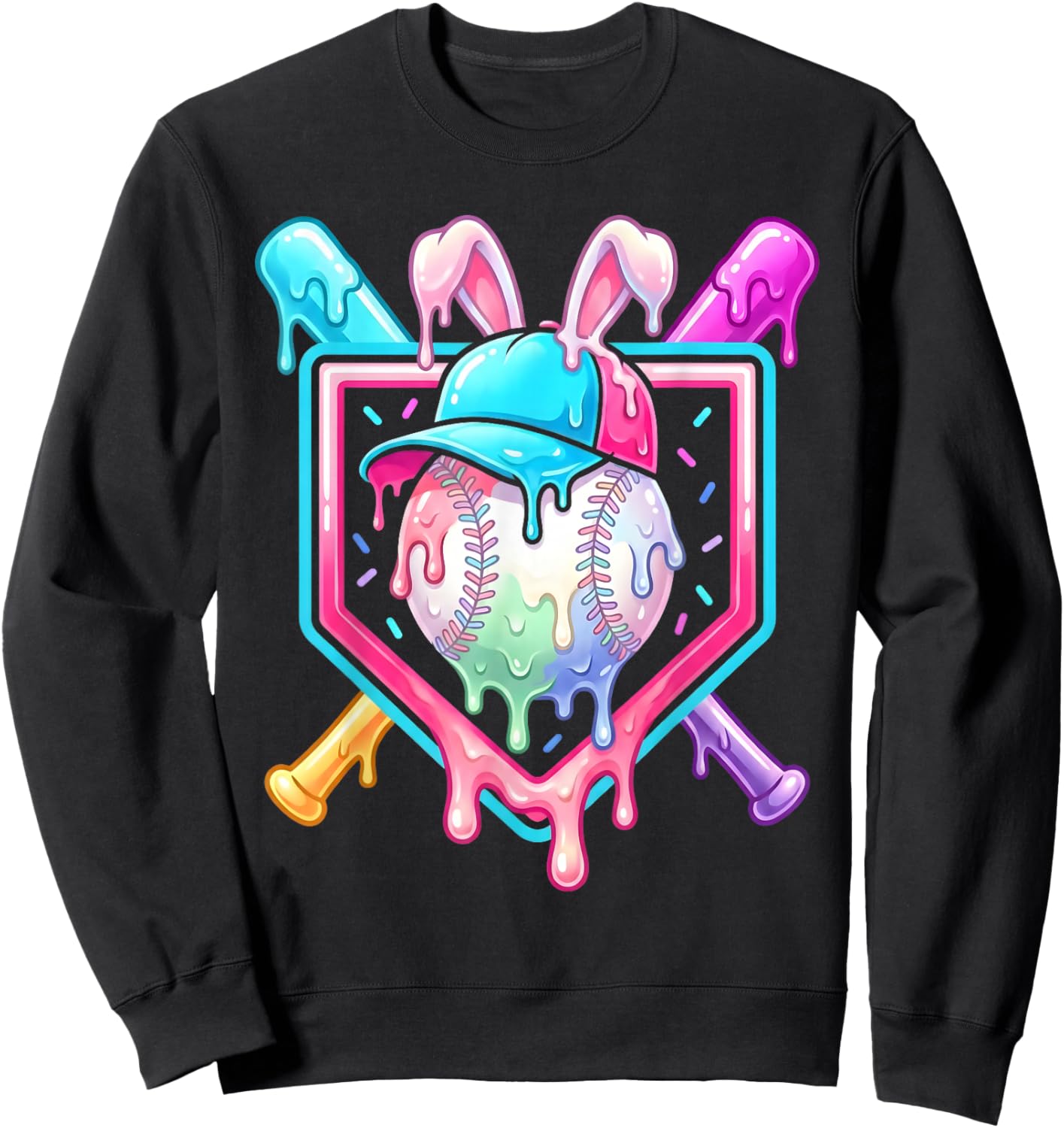 Bunny Baseball Hat with Ice Cream Easter Day Boys Kids Girls Sweatshirt - Sweatshirt | Black