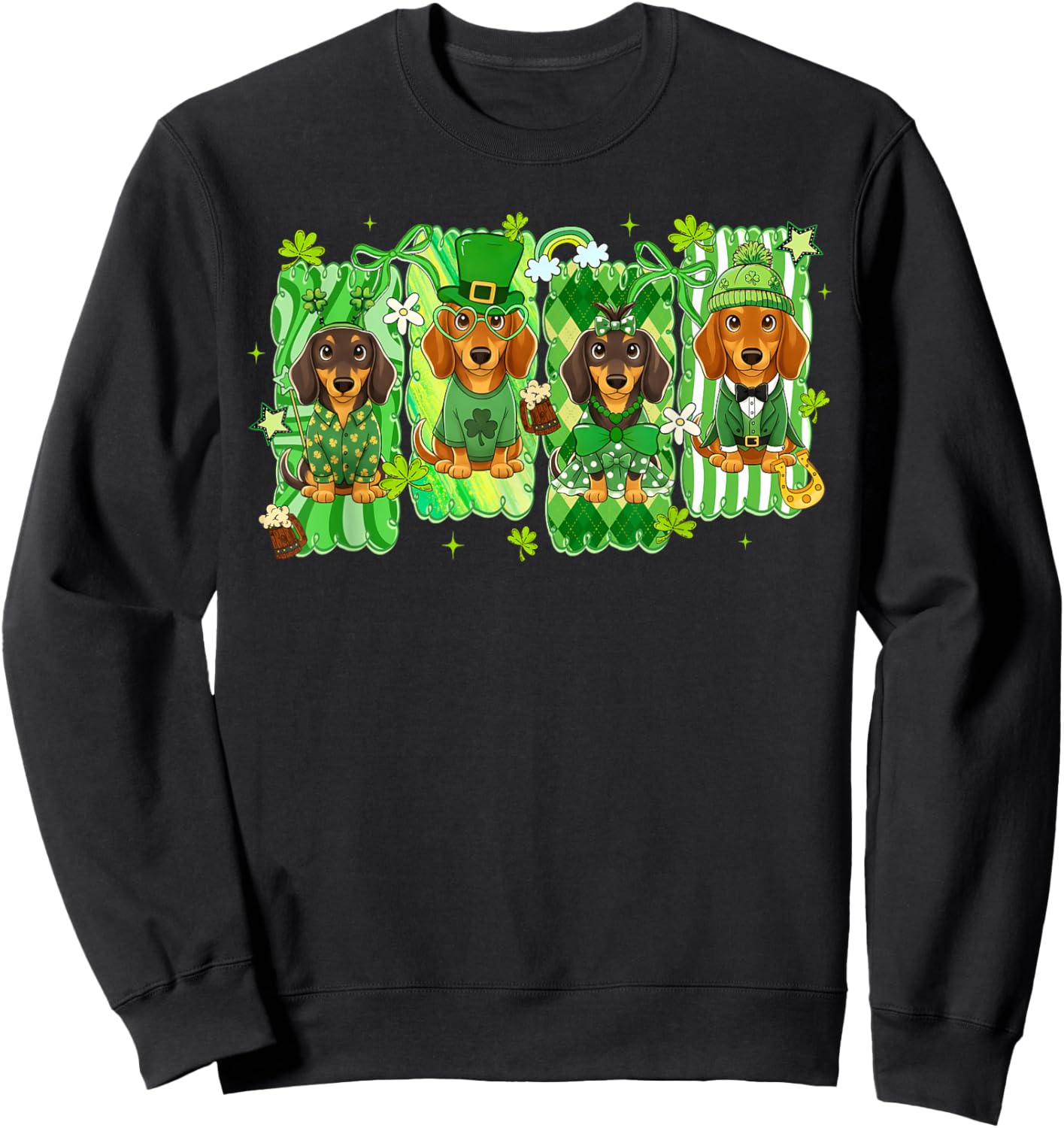 St. Patricks Day Lucky Cute Dachshund Preppy Irish Girl Kid Sweatshirt - Sweatshirt | Black