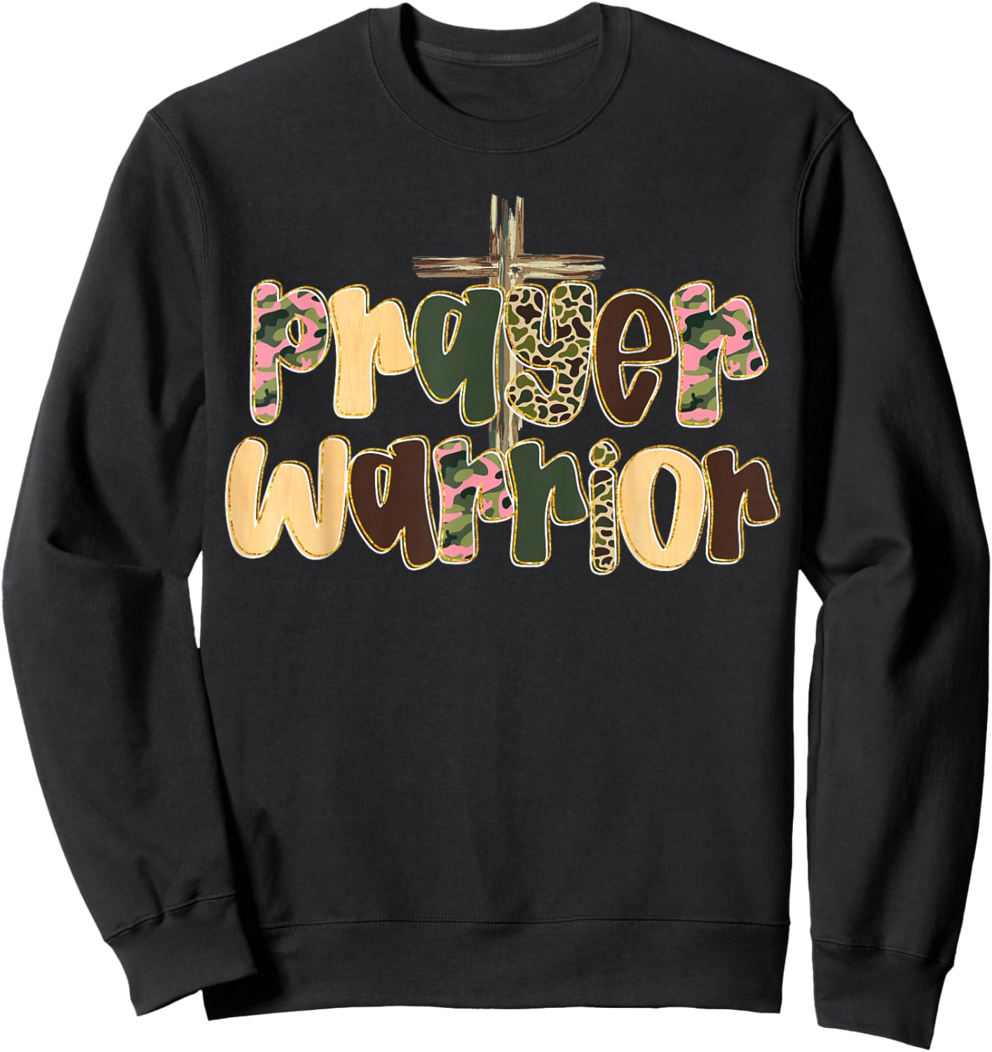 Prayer Warrior Faith God Cross Camo Jesus Christian Women Sweatshirt - Sweatshirt | Black