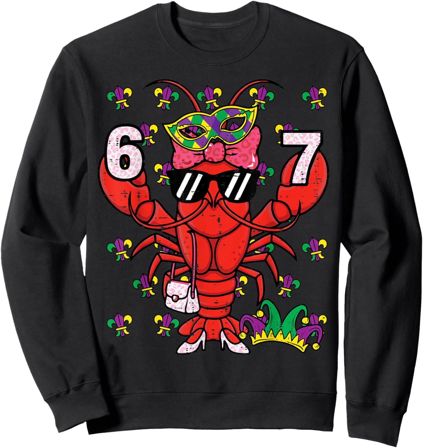 67 Crawfish 6 7 Mardi Gras Meme Kids Girls Women Teacher Sweatshirt - Sweatshirt | Black