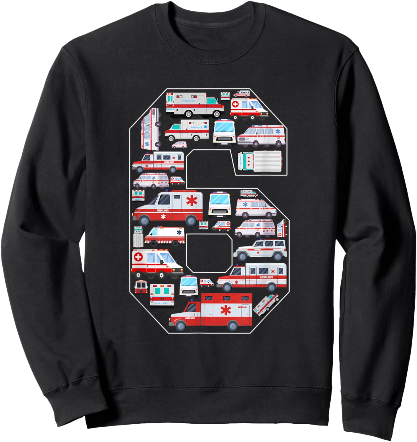 6 Years Old Kids 6th Birthday Ambulance Themed Party Sweatshirt - Sweatshirt | Black