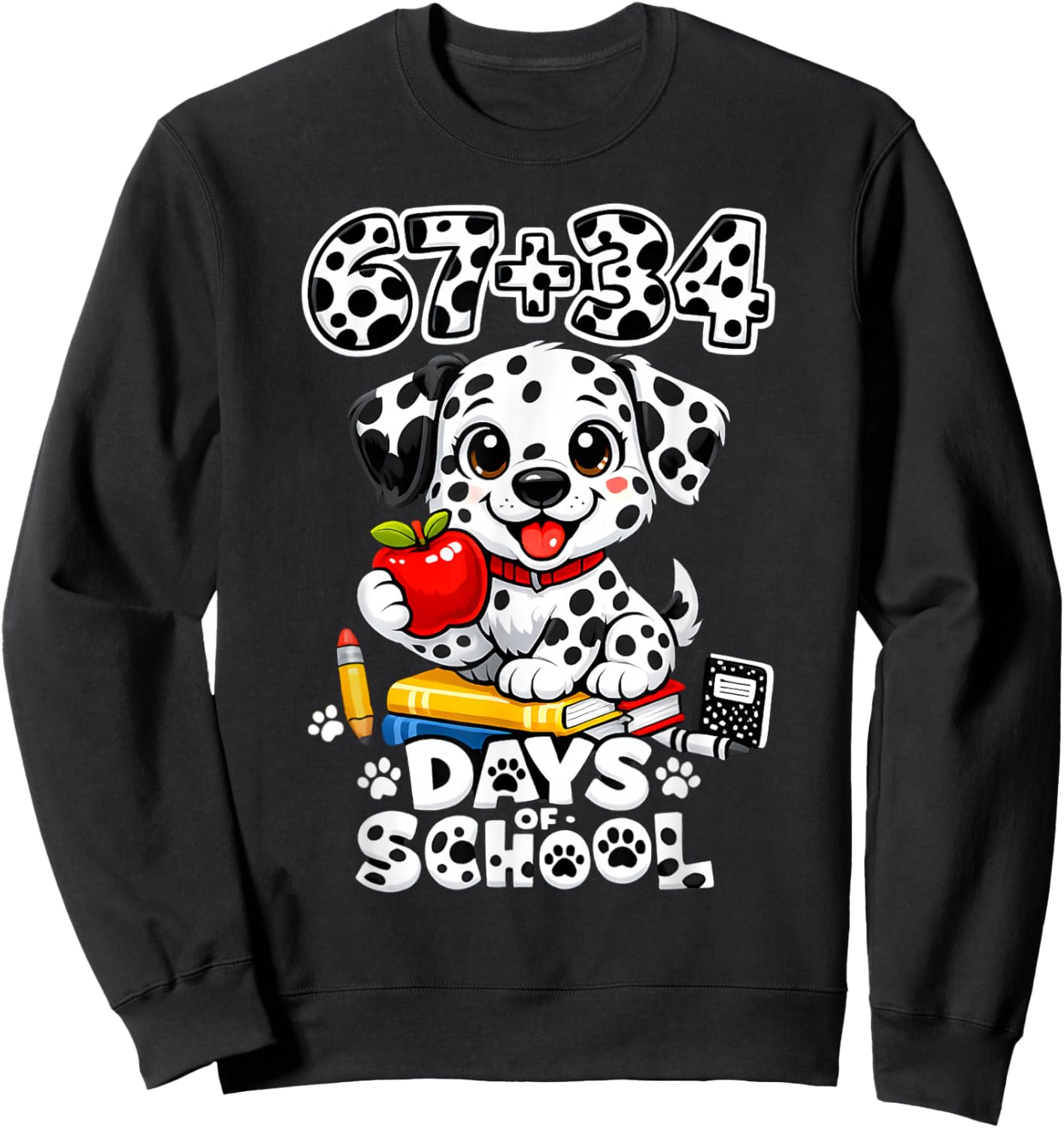 67+34 Days School 101 Days Cute Dog Teacher Kids Sweatshirt - Sweatshirt | Black