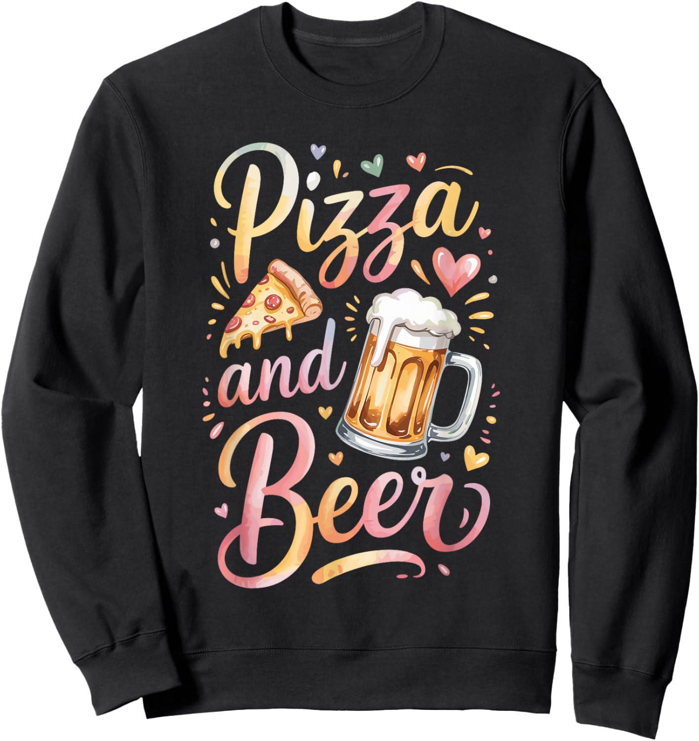 Watercolor Beer and Pizza Sweatshirt - Sweatshirt | Black
