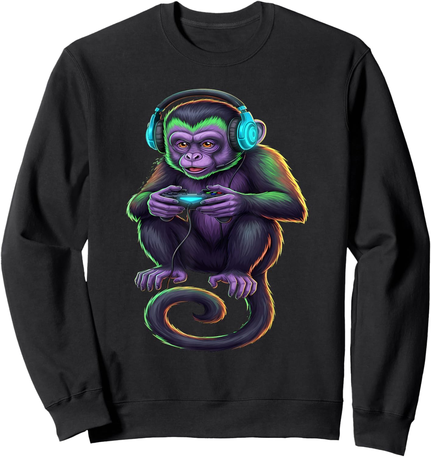 Monkey Gaming Animal Video Games Funny Monkey Sweatshirt - Sweatshirt | Black