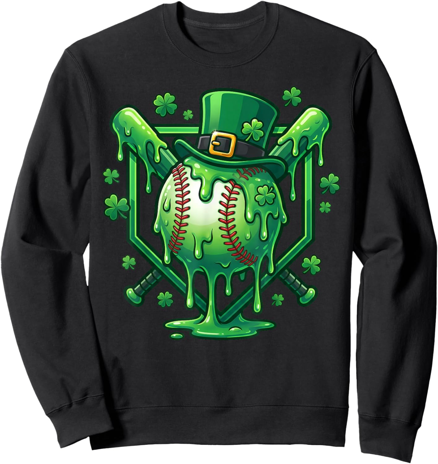 St Patricks Day Baseball Drip Funny Baseball Sport Women Men Sweatshirt - Sweatshirt | Black