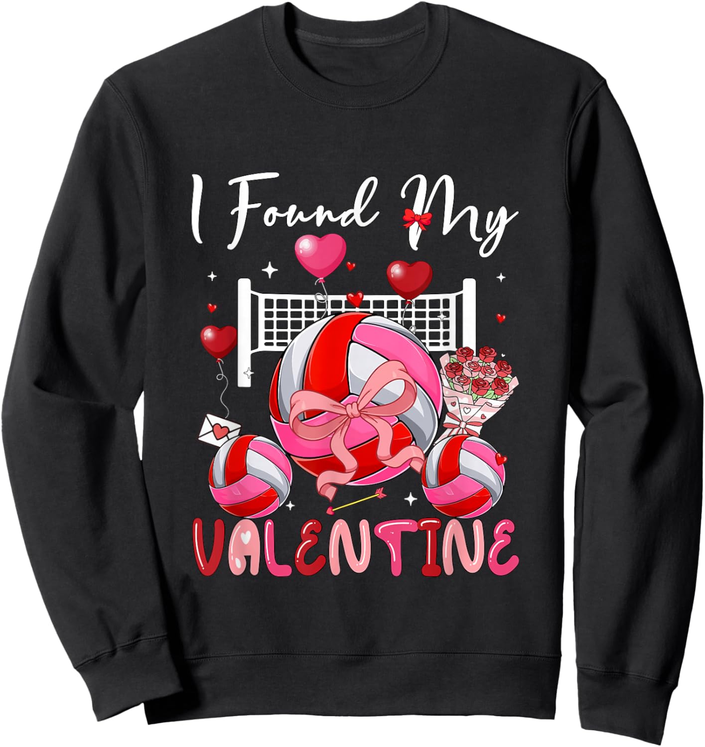 I Found My Valentine Volleyball Equipment Bow Tie Player Sweatshirt - Sweatshirt | Black