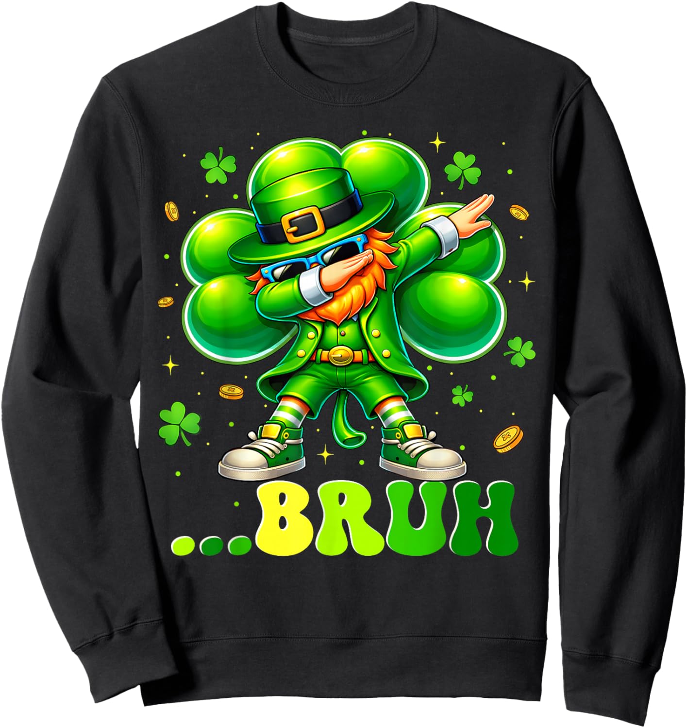 Bruh Dabbing Leprechaun Funny St Patricks Day Boys Kids Sweatshirt - Sweatshirt | Black
