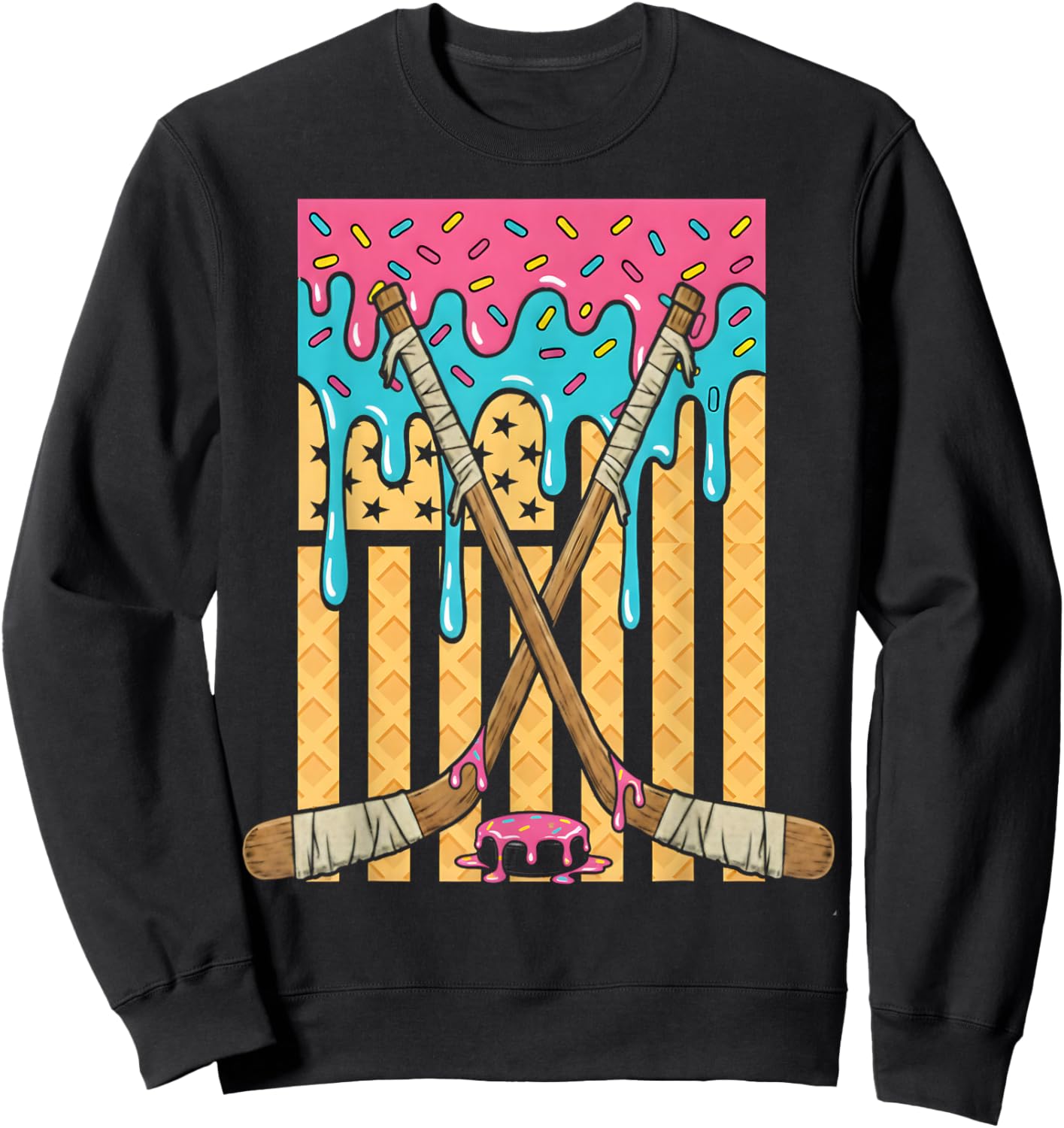 Ice Hockey Ice Cream Drip Boys American Flag Youth Players Sweatshirt - Sweatshirt | Black
