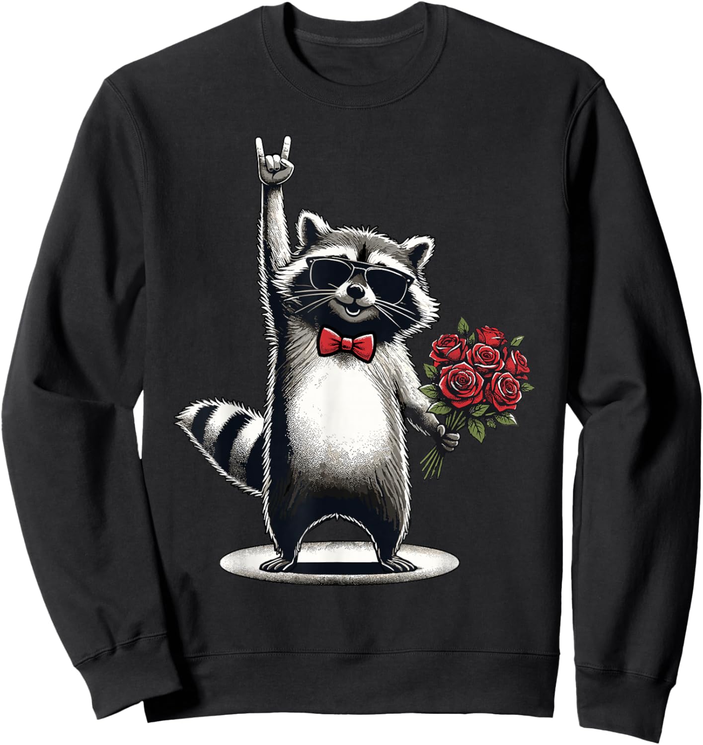 Funny Raccoon Rock On Men Women Kids St. Valentine's Day Sweatshirt - Sweatshirt | Black