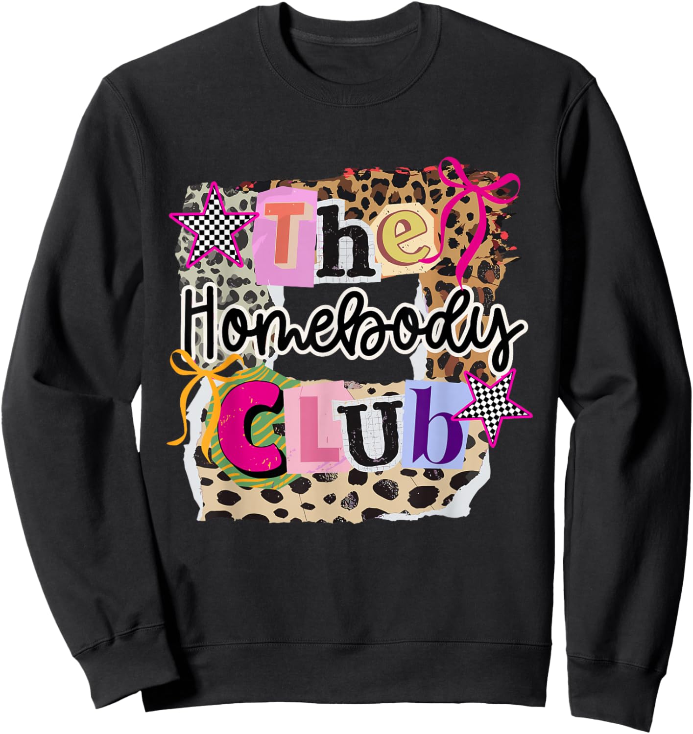 The Homebody Club Collage Leopard Home Lover Girly Sweatshirt - Sweatshirt | Black