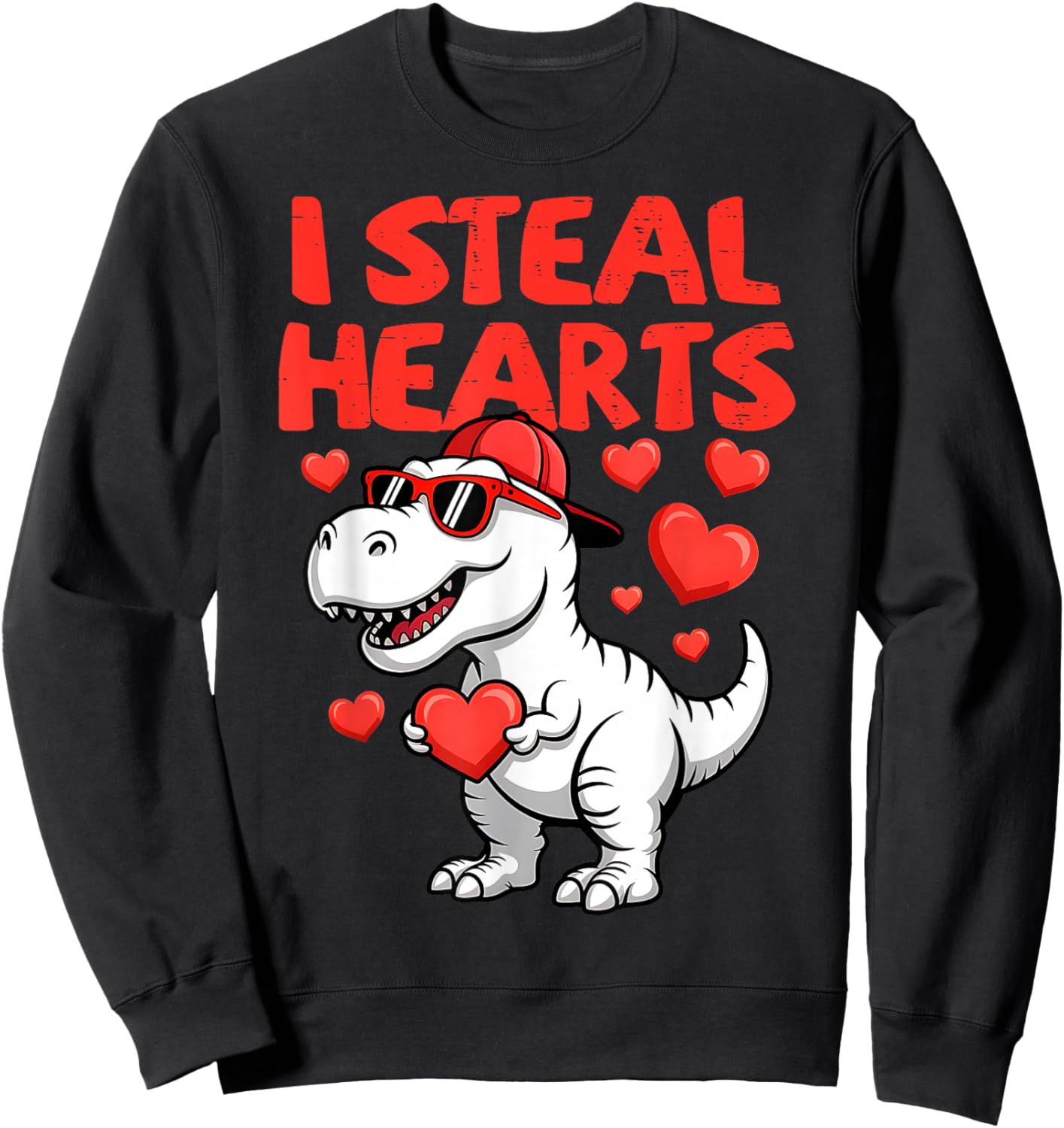 I Steal Hearts Trex Dino Baby Boy Valentines Toddler Kids Sweatshirt - Sweatshirt | Black