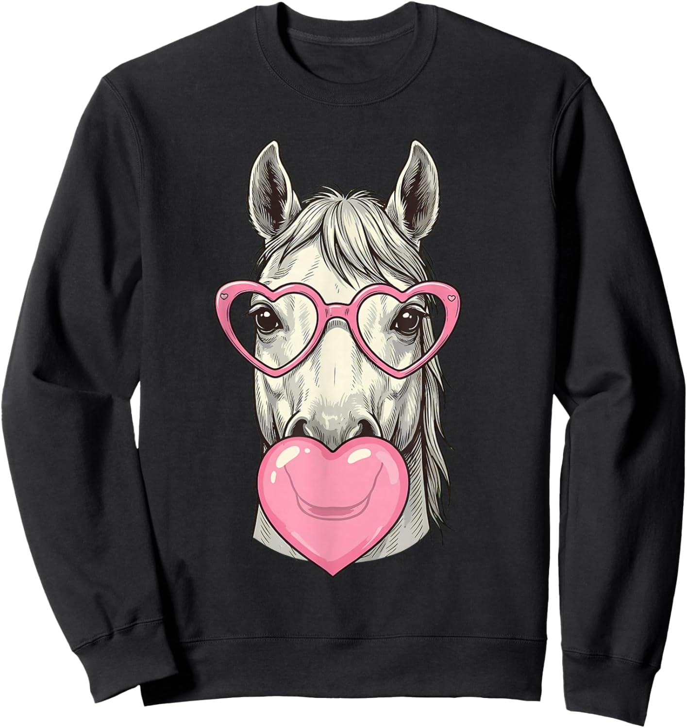 Cute Horse Blowing Pink Valentine Heart Bubble Gum Sweatshirt - Sweatshirt | Black