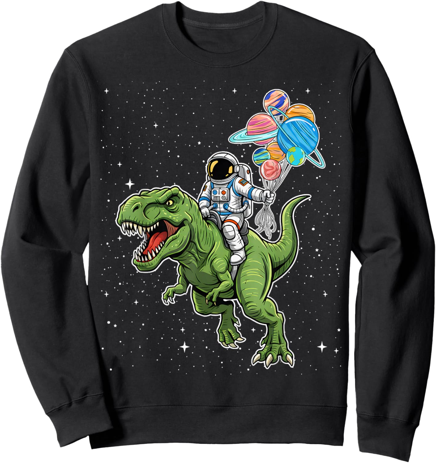 Astronaut Riding T-Rex Dinosaur in Space Funny Boys Kids Men Sweatshirt - Sweatshirt | Black