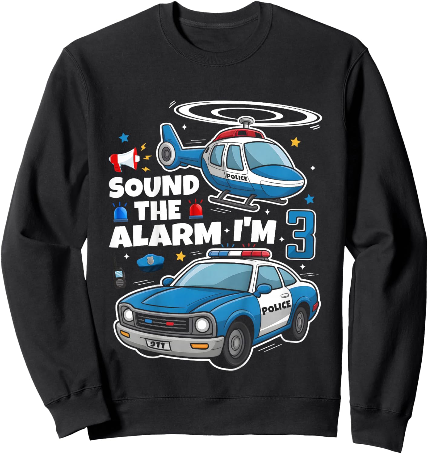 Police 3rd Birthday Boy Girl 3 Year Old Policeman Police Car Sweatshirt - Sweatshirt | Black
