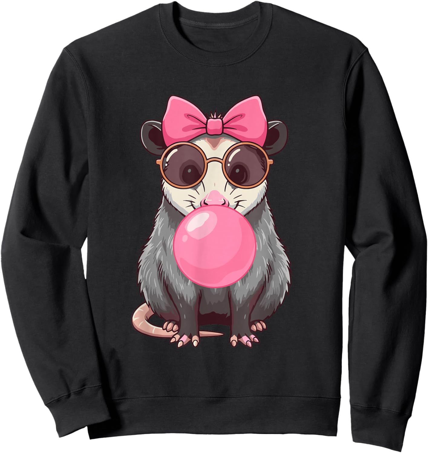 Cool Opossum Bubble Gum Women Girls Boys Sweatshirt - Sweatshirt | Black