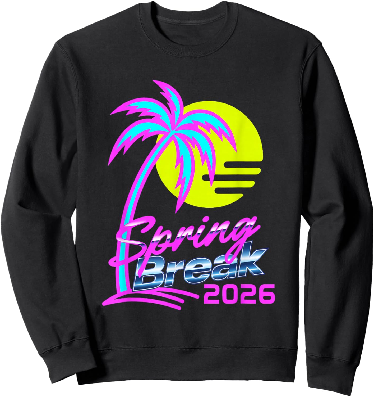 Spring Break 2026 80s Style Palm Tree Beach Party Sweatshirt - Sweatshirt | Black