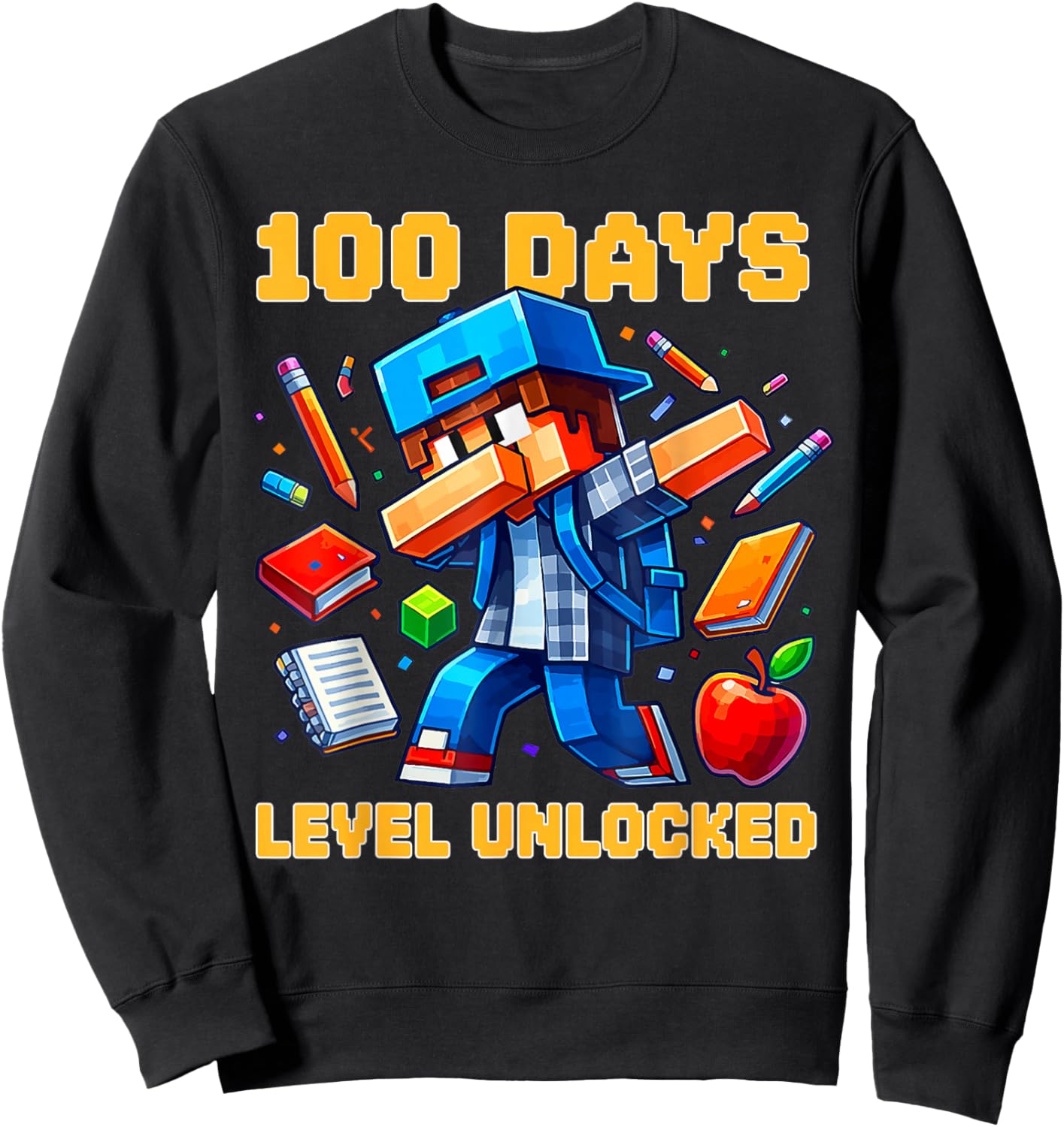 100 Days Level Unlocked Gaming 100 Days of School Boys Gamer Sweatshirt - Sweatshirt | Black