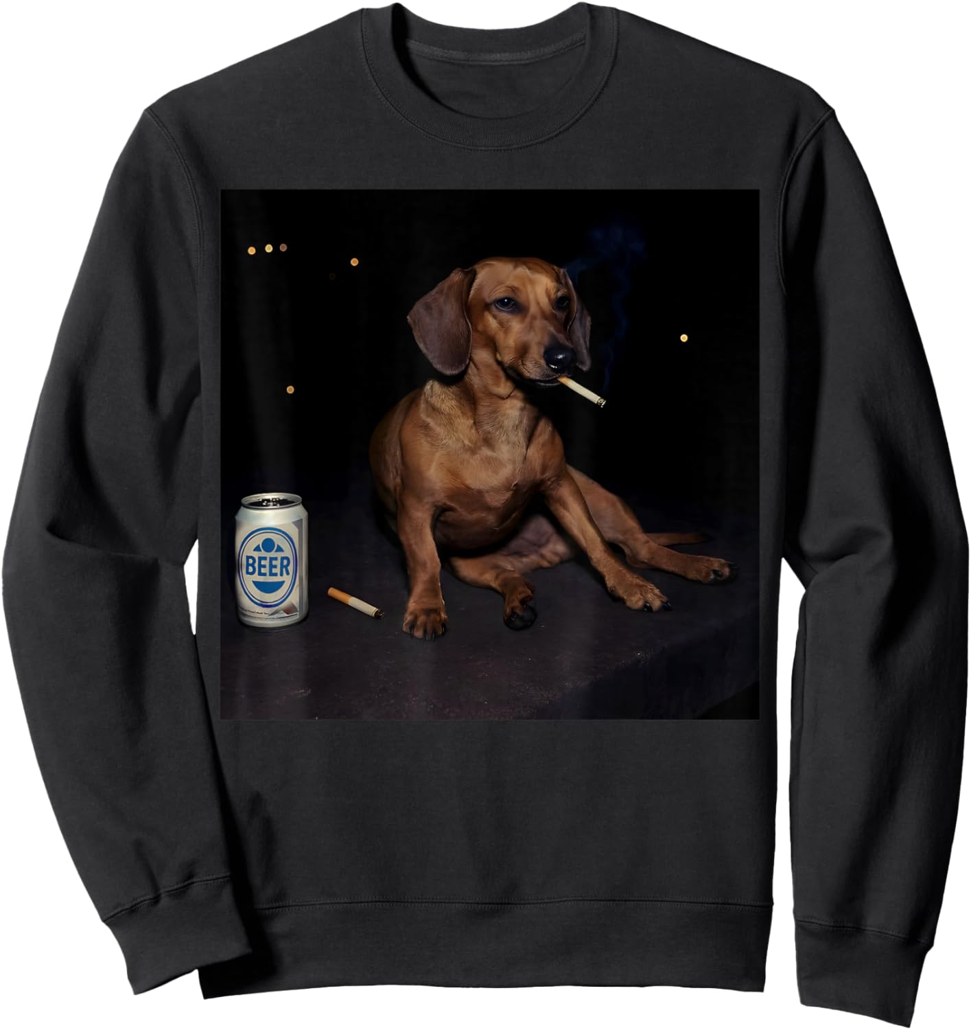 Funny Smoking Dachshund Cigarette Beer Gen Z Sweatshirt - Sweatshirt | Black