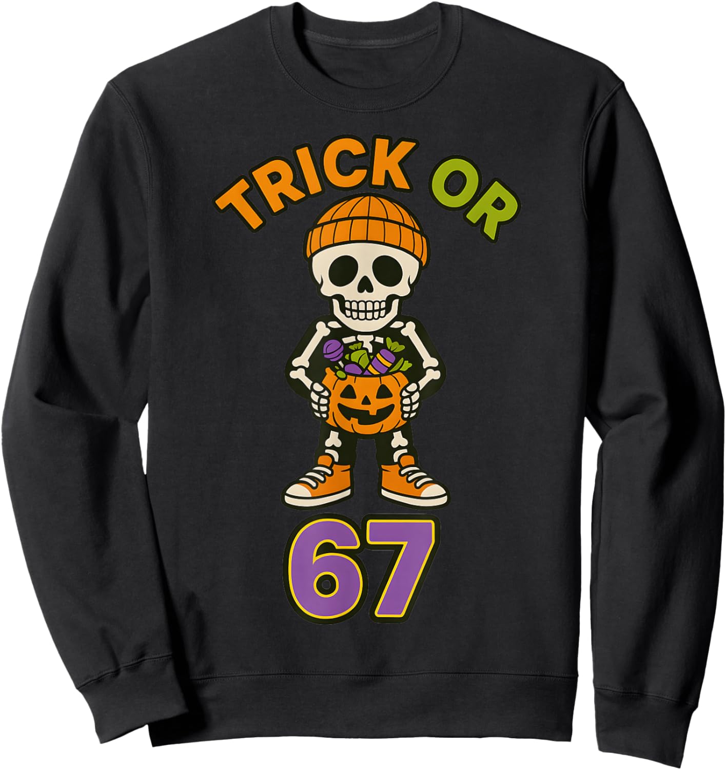 Funny 67 Halloween Trick Or Treat Skeleton Boys Six Seven Sweatshirt - Sweatshirt | Black