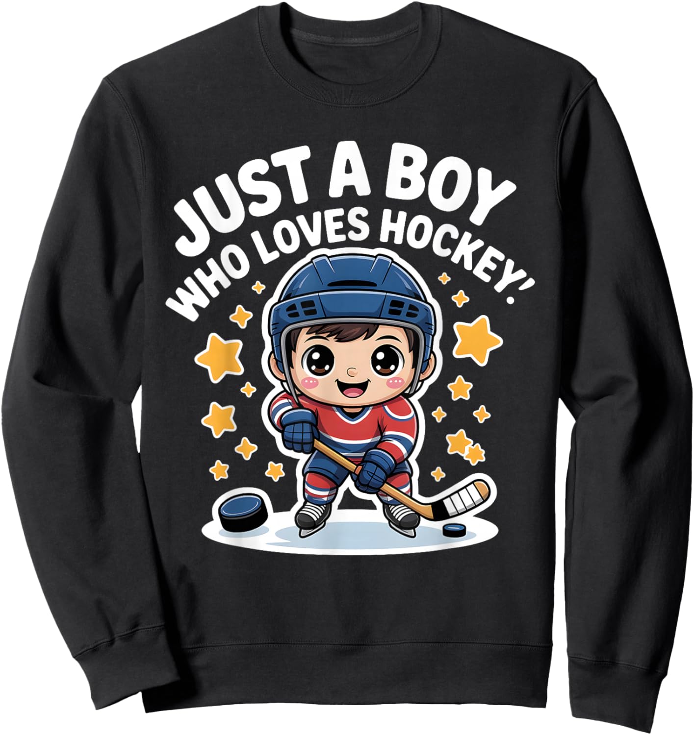 Just A Boy Who Loves Hockey Kids Cute Ice Hockey Sweatshirt - Sweatshirt | Black