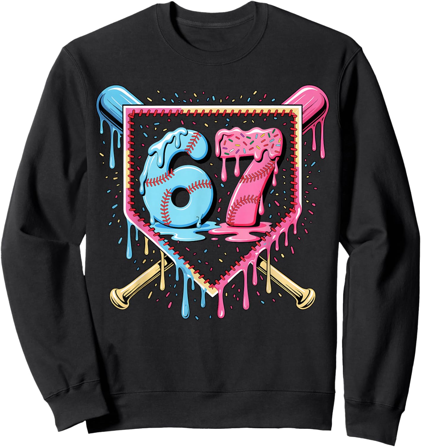 Baseball 67 Ice Cream Drip Funny Six Seven Meme Boy Girl Kid Sweatshirt - Sweatshirt | Black