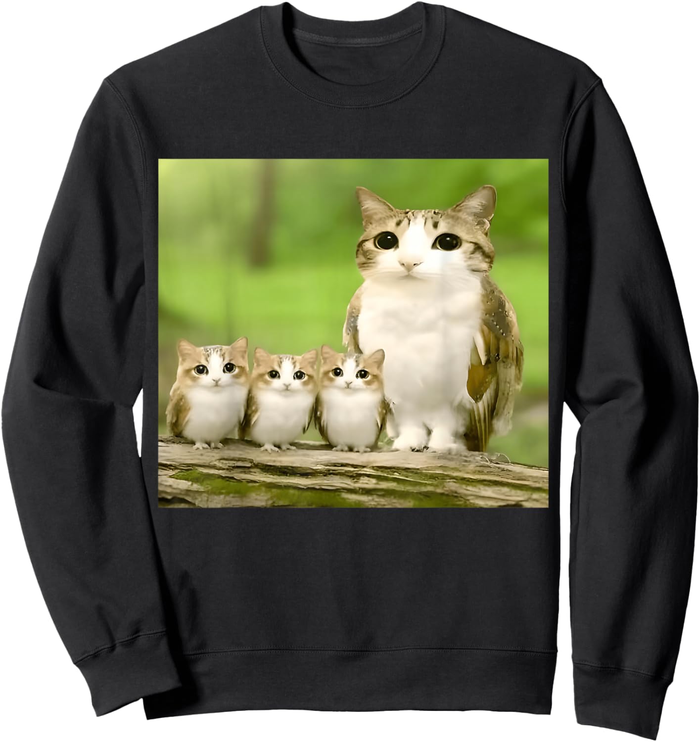 Meowl Mom with Babies meolws Funny cat owl Cute brainrot Sweatshirt - Sweatshirt | Black