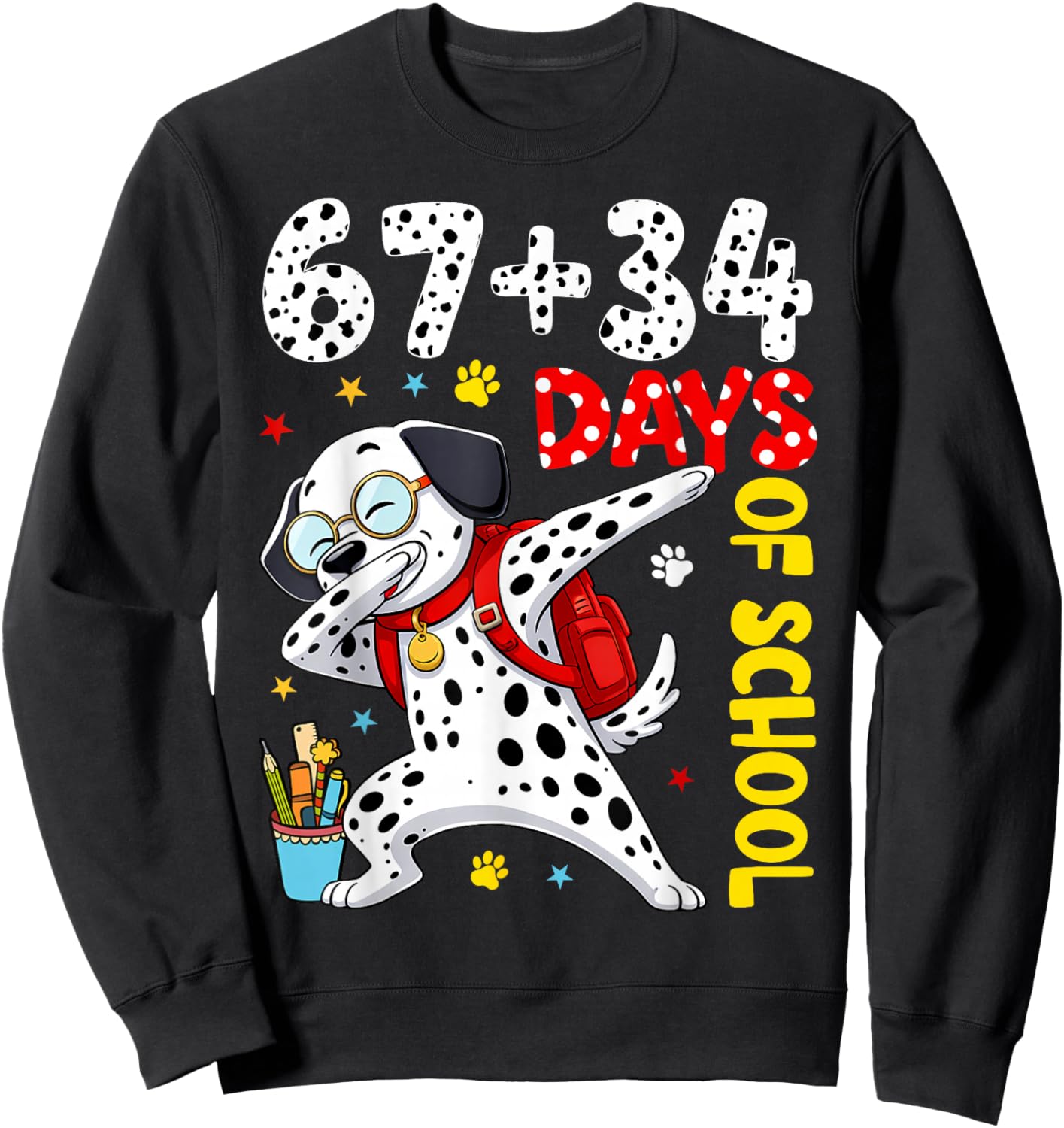 67 34 Days of School Dog Kids Boy Dabbing 100 Days of School Sweatshirt - Sweatshirt | Black