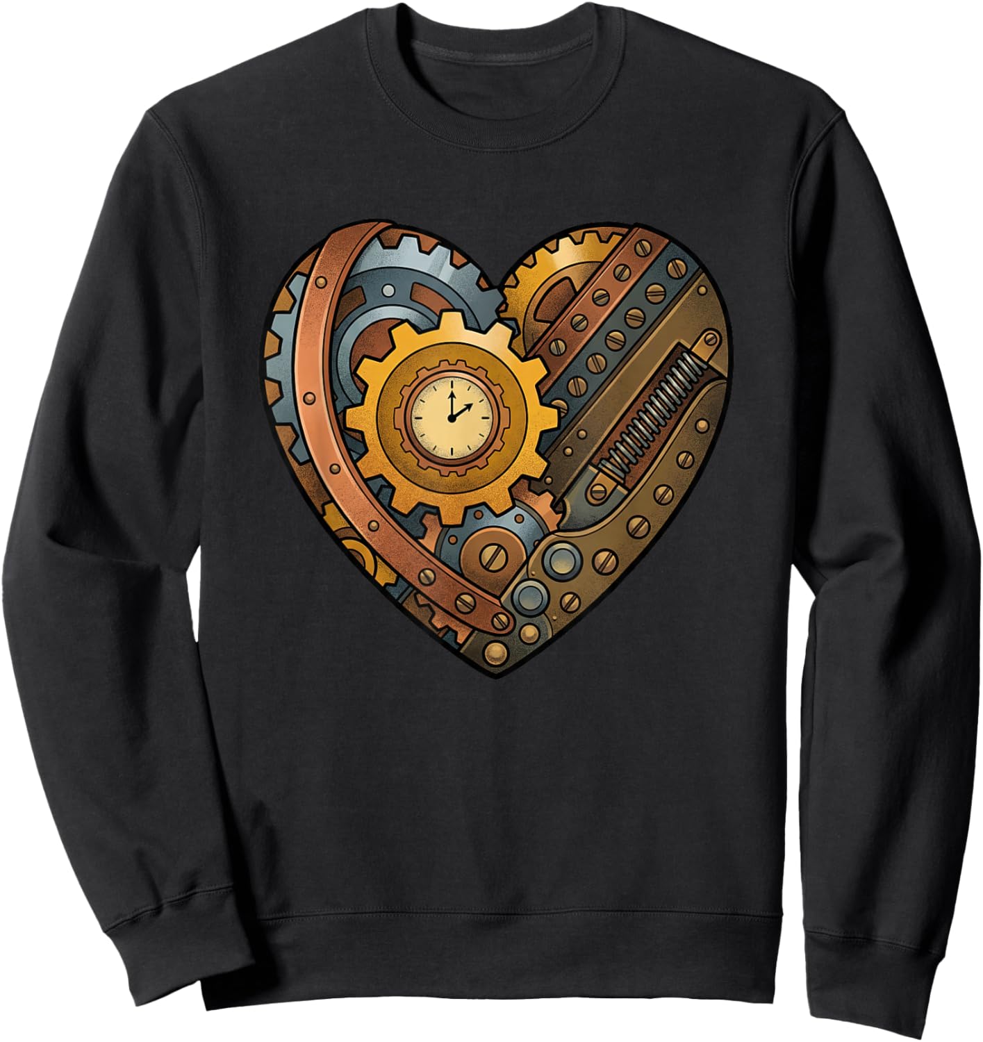 Steampunk Clockwork Heart with Cogs and Time Motif Sweatshirt - Sweatshirt | Black