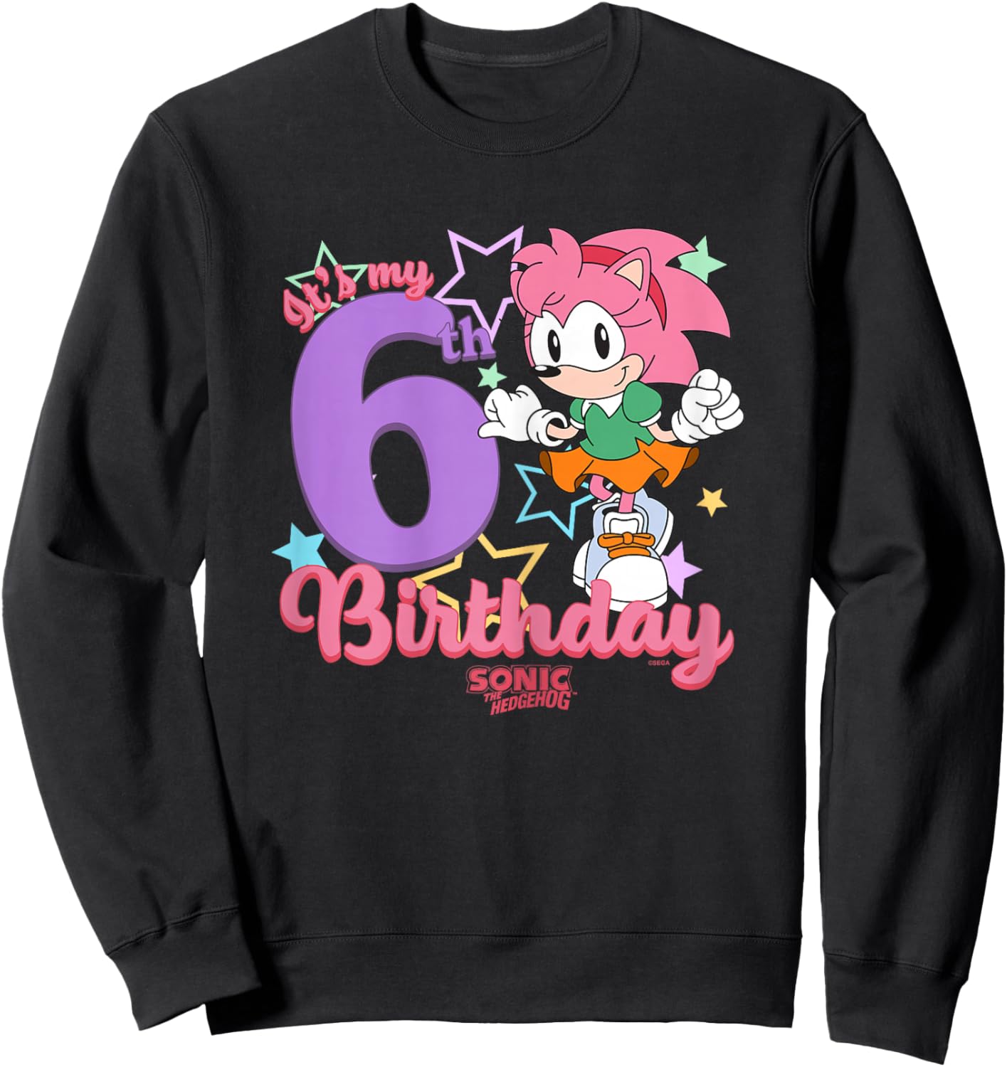 Sonic The Hedgehog It's My 6th Birthday Amy Rose Vintage Art Sweatshirt - Sweatshirt | Black