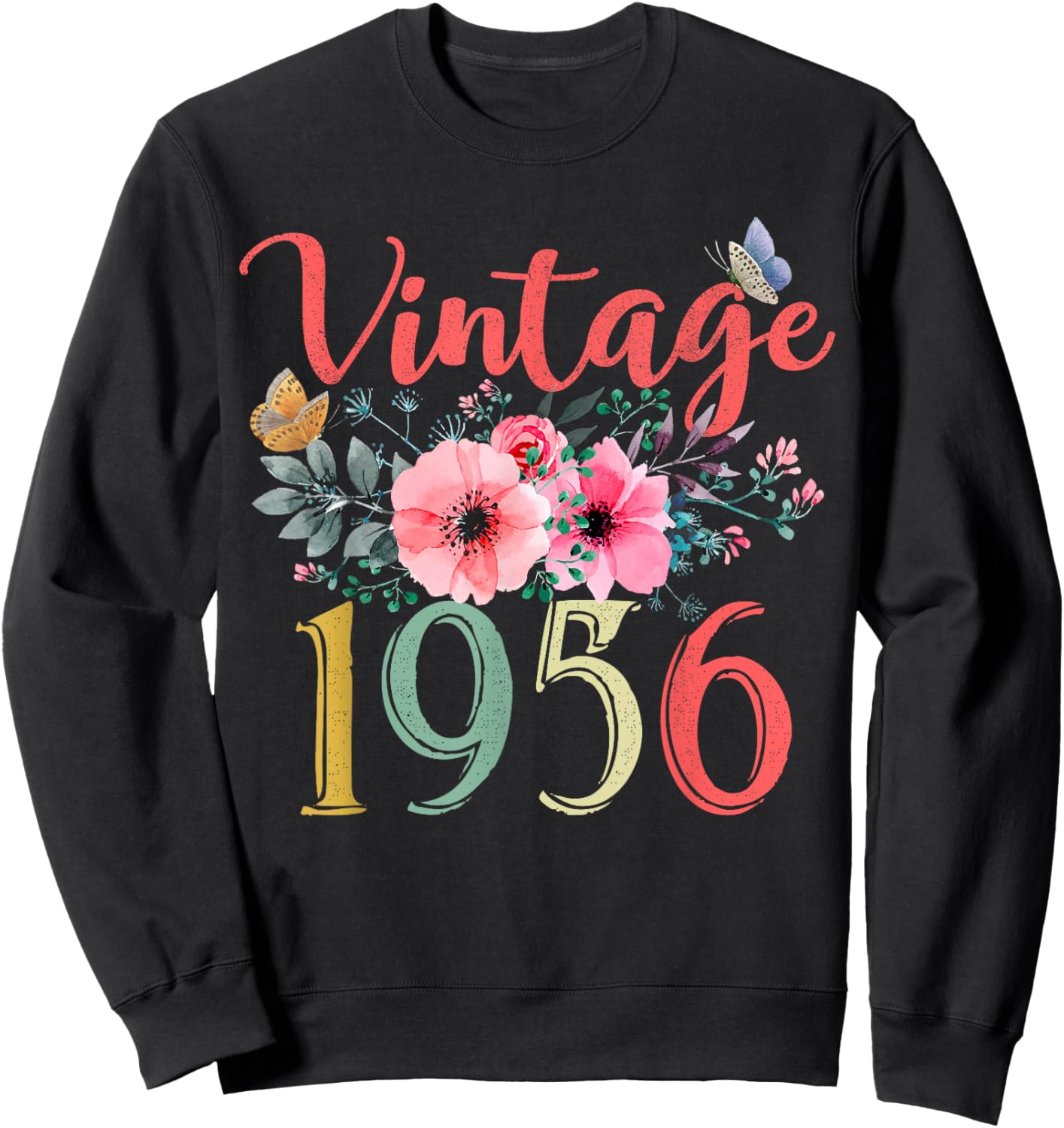 Vintage 1956 Floral Hippie Groovy Wildflower 70th Birthday Sweatshirt - Sweatshirt | Black